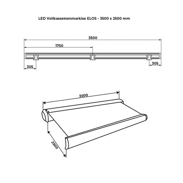LED-Vollkassettenmarkise ELOS V2 inkl. Windsensor anthrazit, 350 x 250 cm