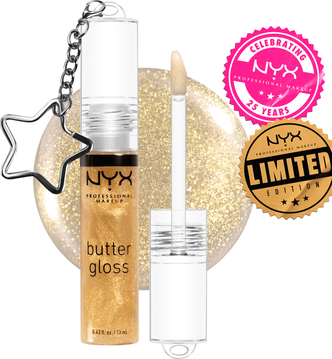 Lipgloss Birthday Mega Butter Keychain 25K Gold, 1 St