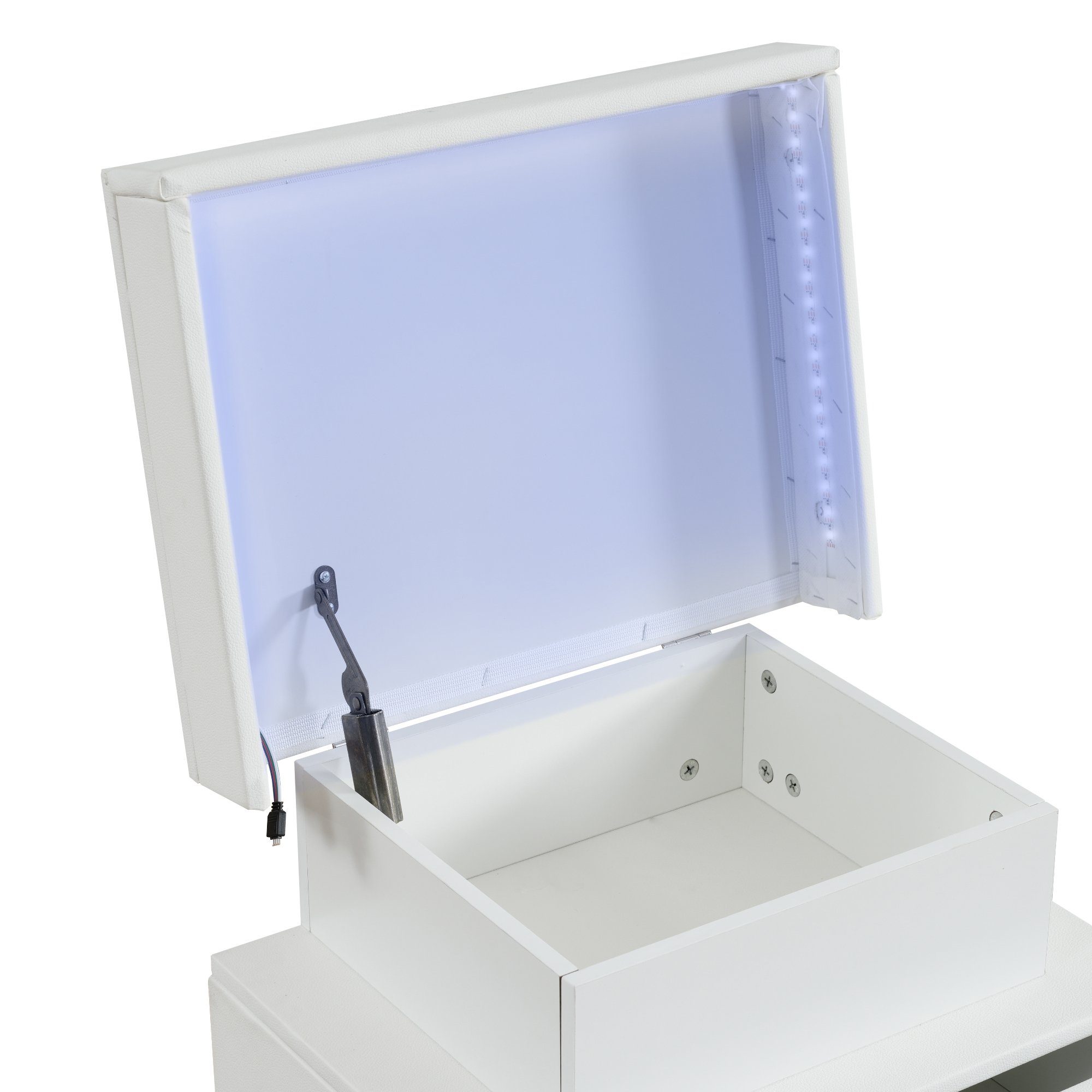 Flieks Schlafzimmer-Set, Polsterbett 140x200cm + LED Nachttisch + Betthocker, Kunstleder