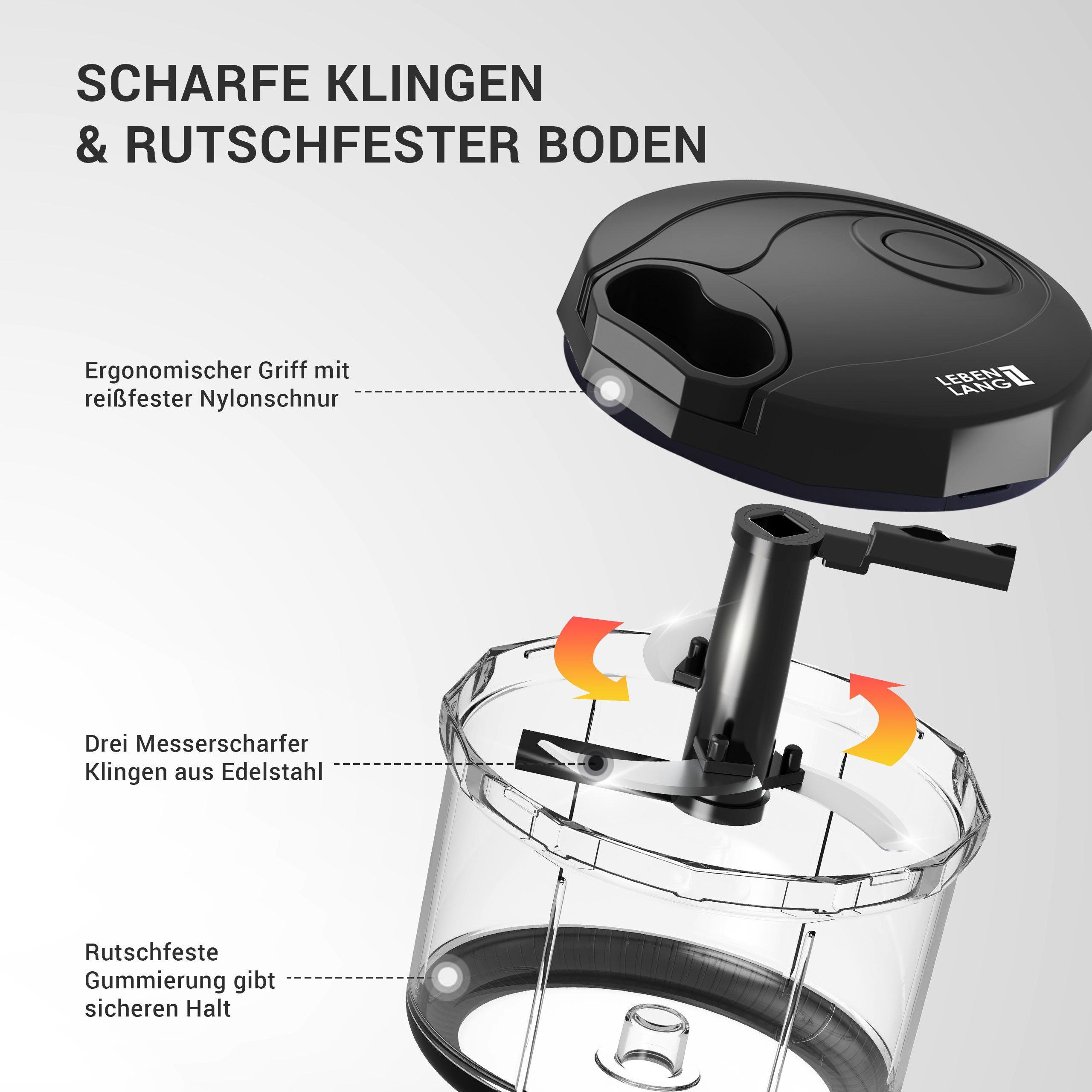 Lebenlang Zerkleinerer Multizerkleinerer Gemüse & Zwiebelschneider manuell -Obst Zerkleinerer, inkl. Schneebesen für Saucen & Rührei nie wieder Augentränen
