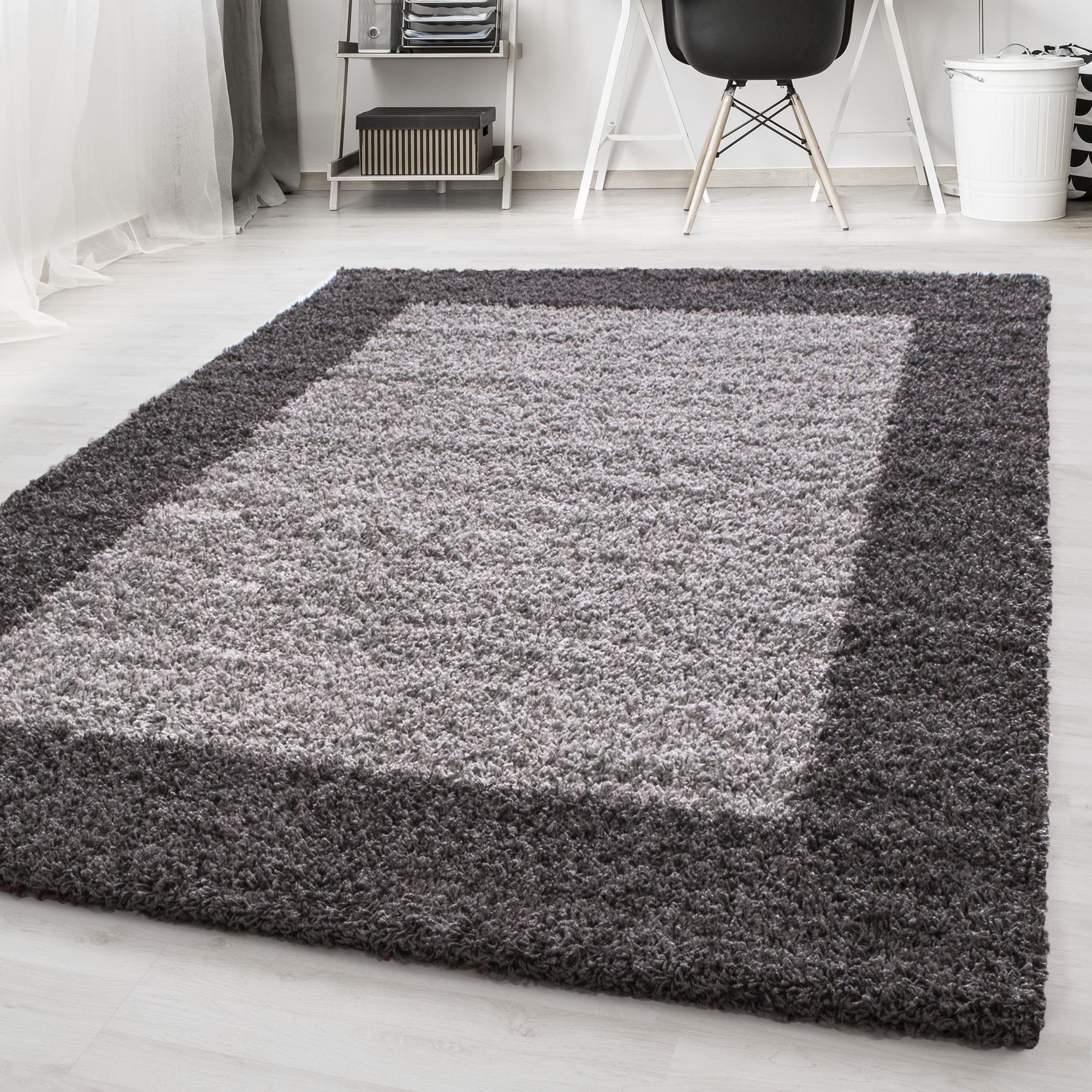 Hochflor-Teppich Bordüre Design, Carpetsale24, Läufer, Höhe: 30 mm, Teppich Wohnzimmer Bordüre Design Shaggy versch. farben und größen