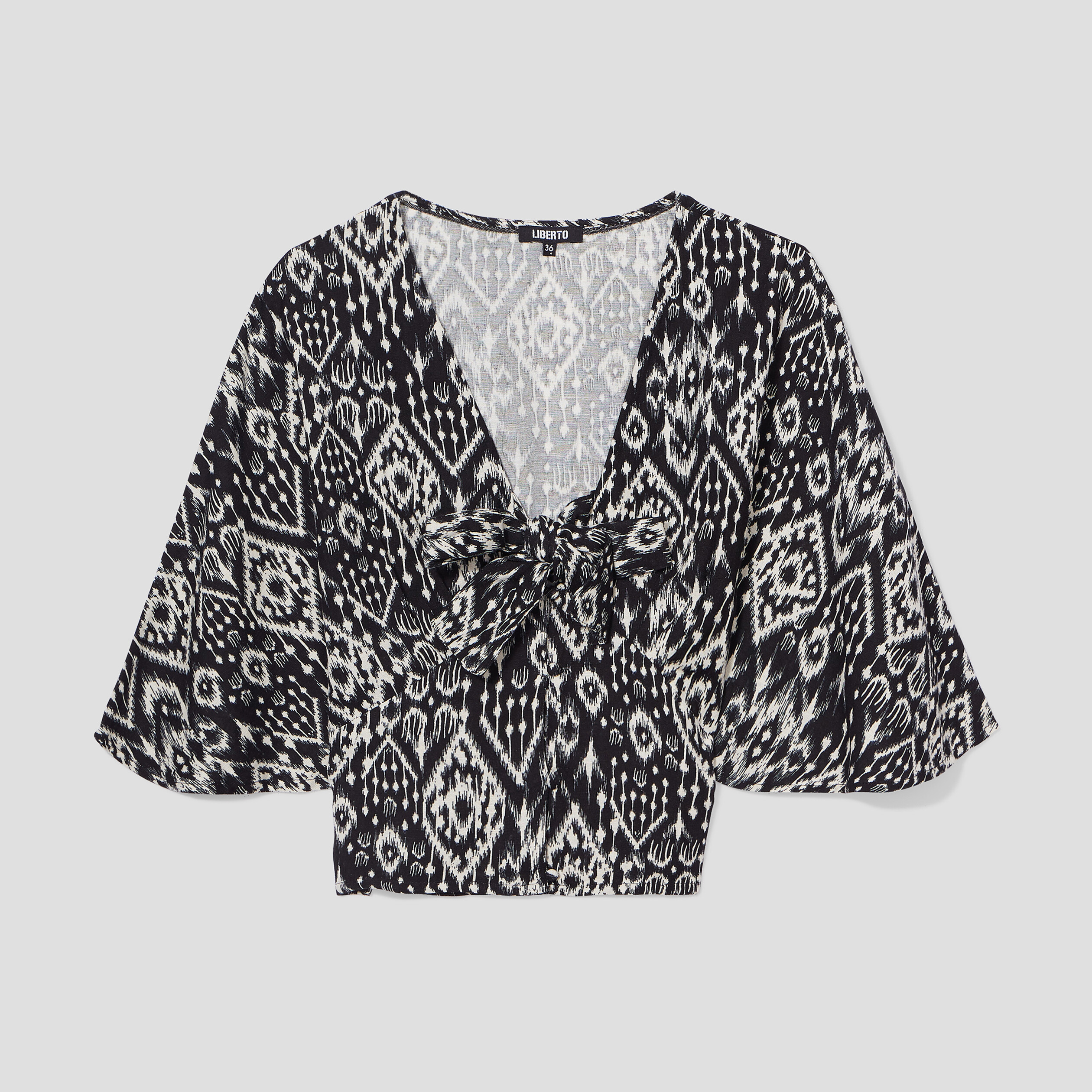 Blouse manches kimono avec lin Liberto noir femme | La Halle