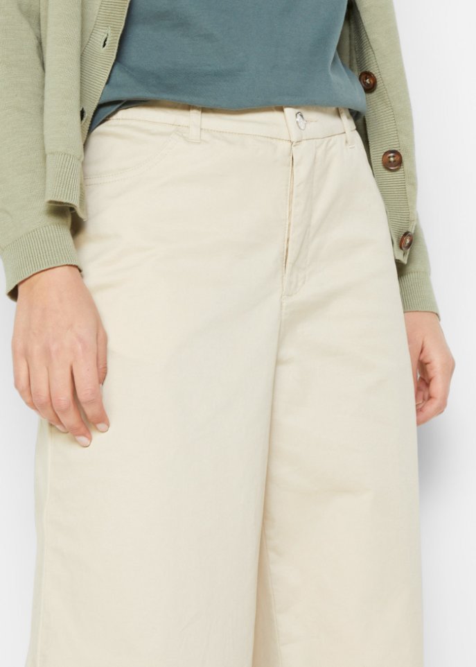 Leichte Twillhose mit weitem Bein und High-Waist-Bequembund