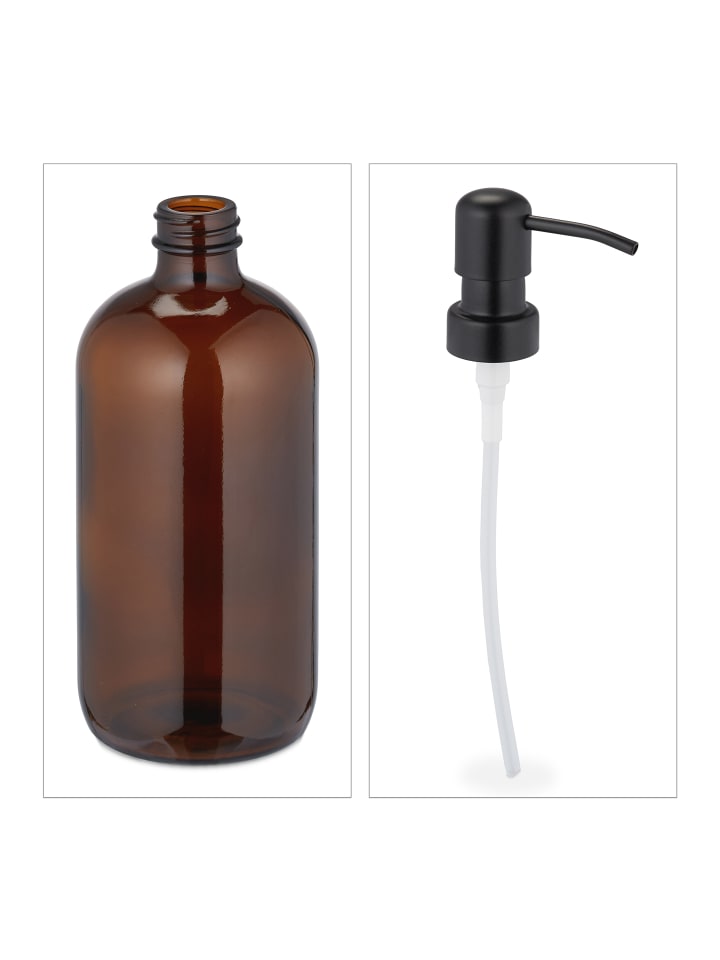 relaxdays 2 x Glas Seifenspender in Braun - 500 ml günstig kaufen onesize
