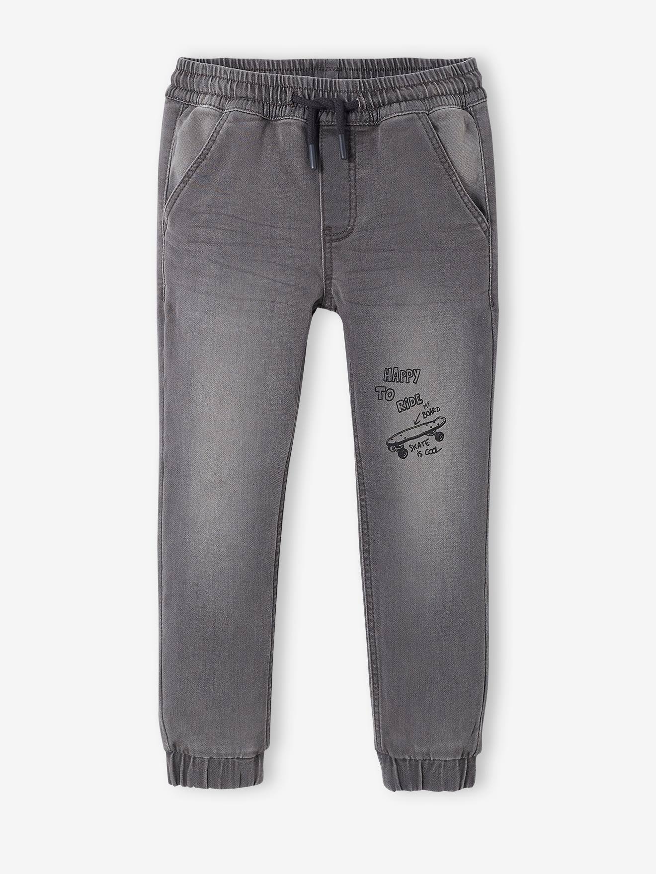Pantalon jogger en molleton effet denim facile à enfiler garçon stone
