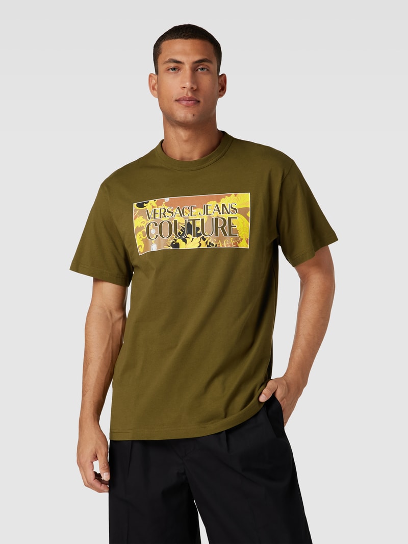 T-Shirt mit Label-Print in olivgrün