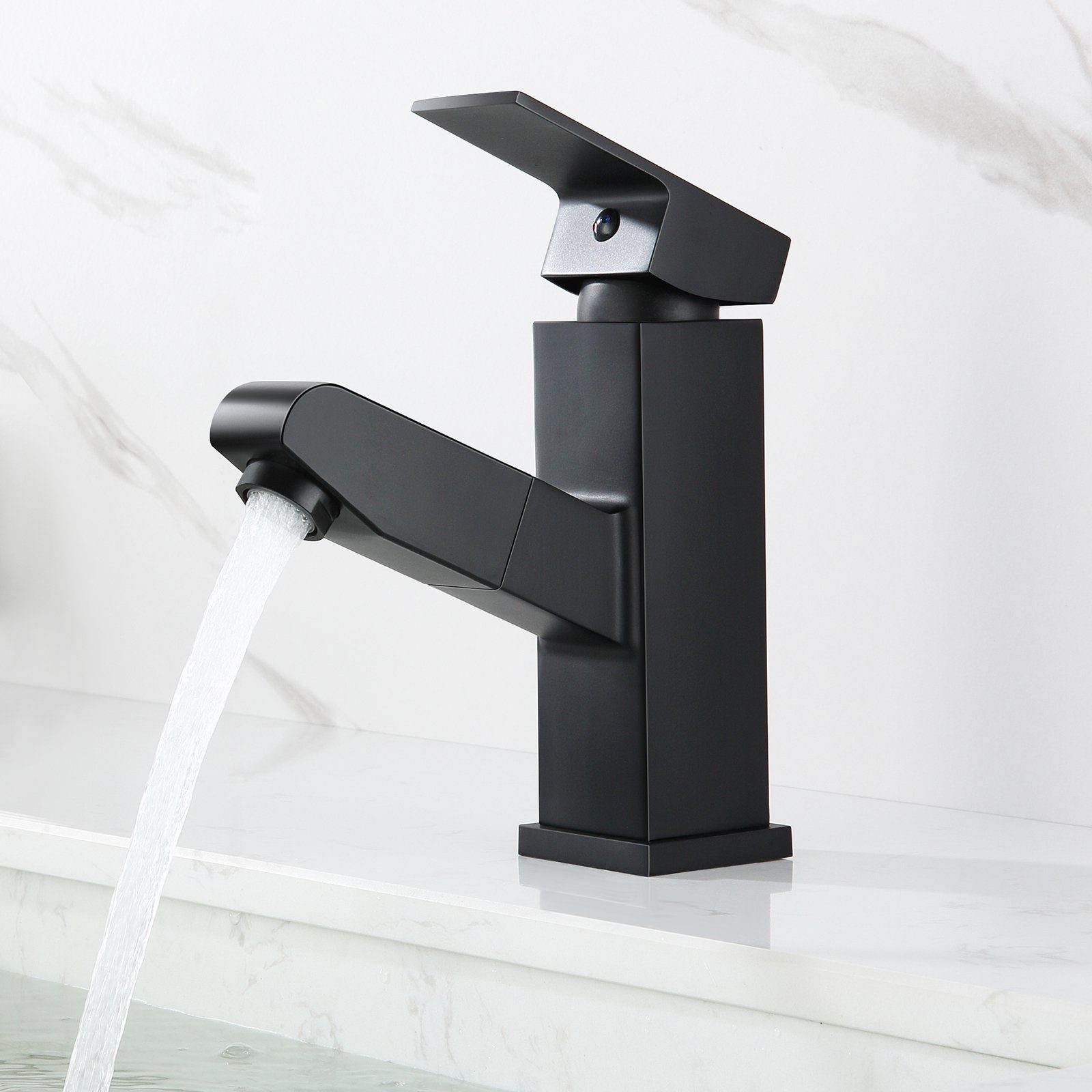 Auralum Waschtischarmatur Badarmatur Waschbecken Wasserhahn mit Ausziehbar Brause Schwarz