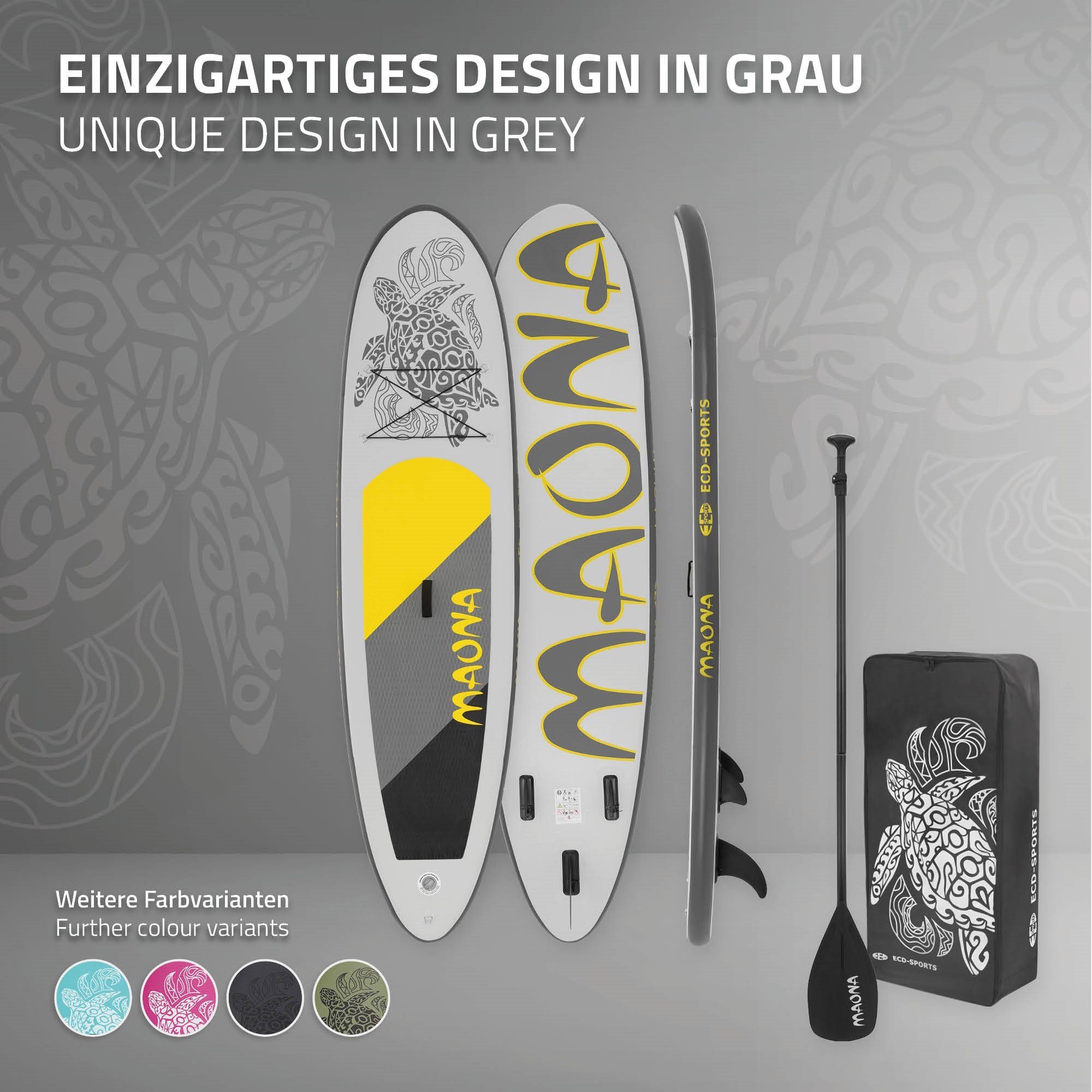 ECD Germany SUP-Board Aufblasbares Stand Up Paddle Board Maona Surfboard, Grau 308x76x10cm PVC bis 120kg Pumpe Tragetasche Zubehör