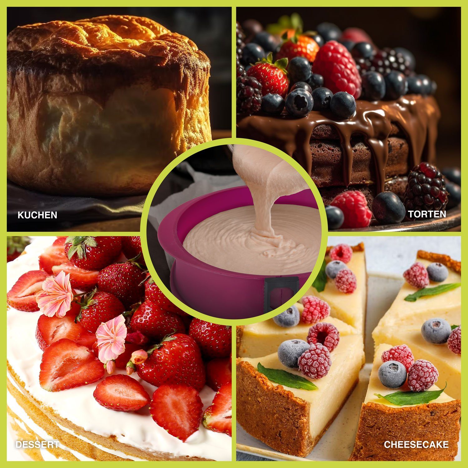 Goods+Gadgets Backform Silikon Springform, Antihaftbeschichtete Kuchen-Form & Glasboden