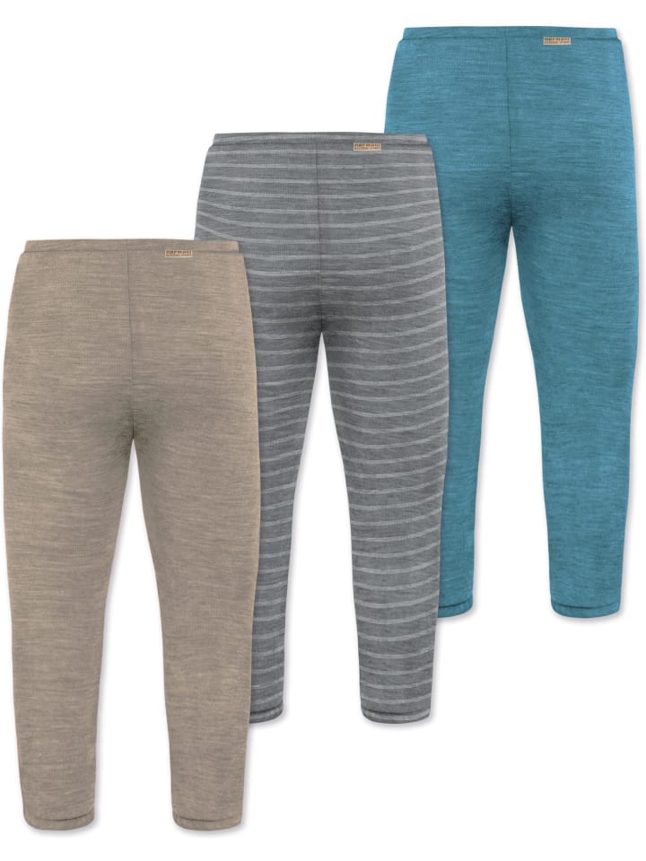 Normani Outdoor Sports 3er Pack Baby Merino Unterhose mit Füßen in Blau/Grau/Beige günstig kaufen