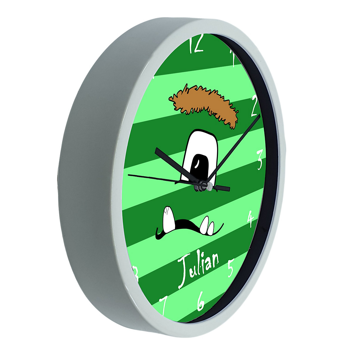 Kinder Wanduhr personalisiert mit Name Monster Streifen grün