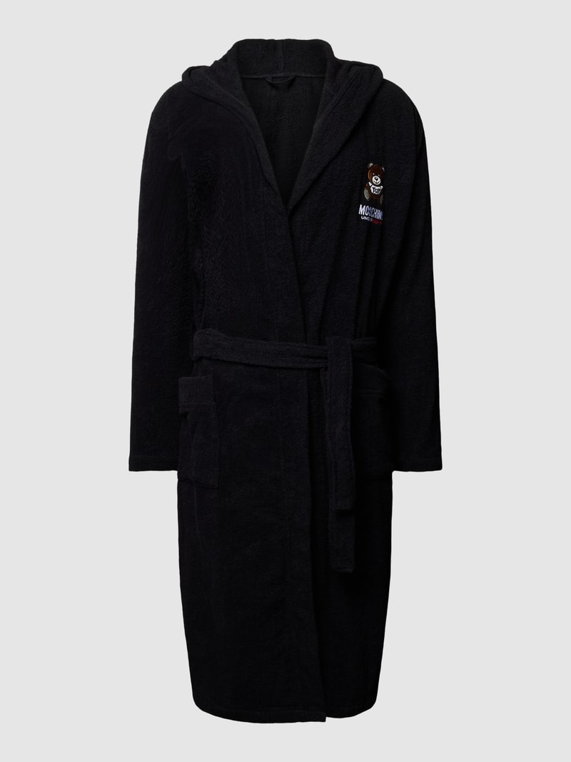Bademantel mit Label-Stitching in schwarz