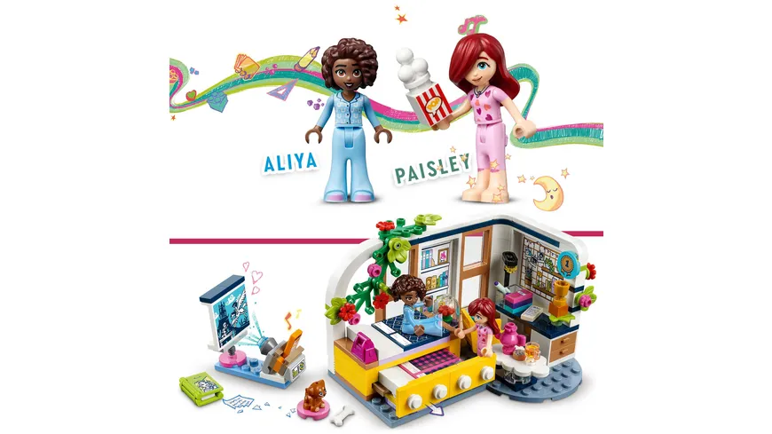 LEGO Friends 41740 Aliyas Zimmer, Mini-Puppen Übernachtung-Spielzeug