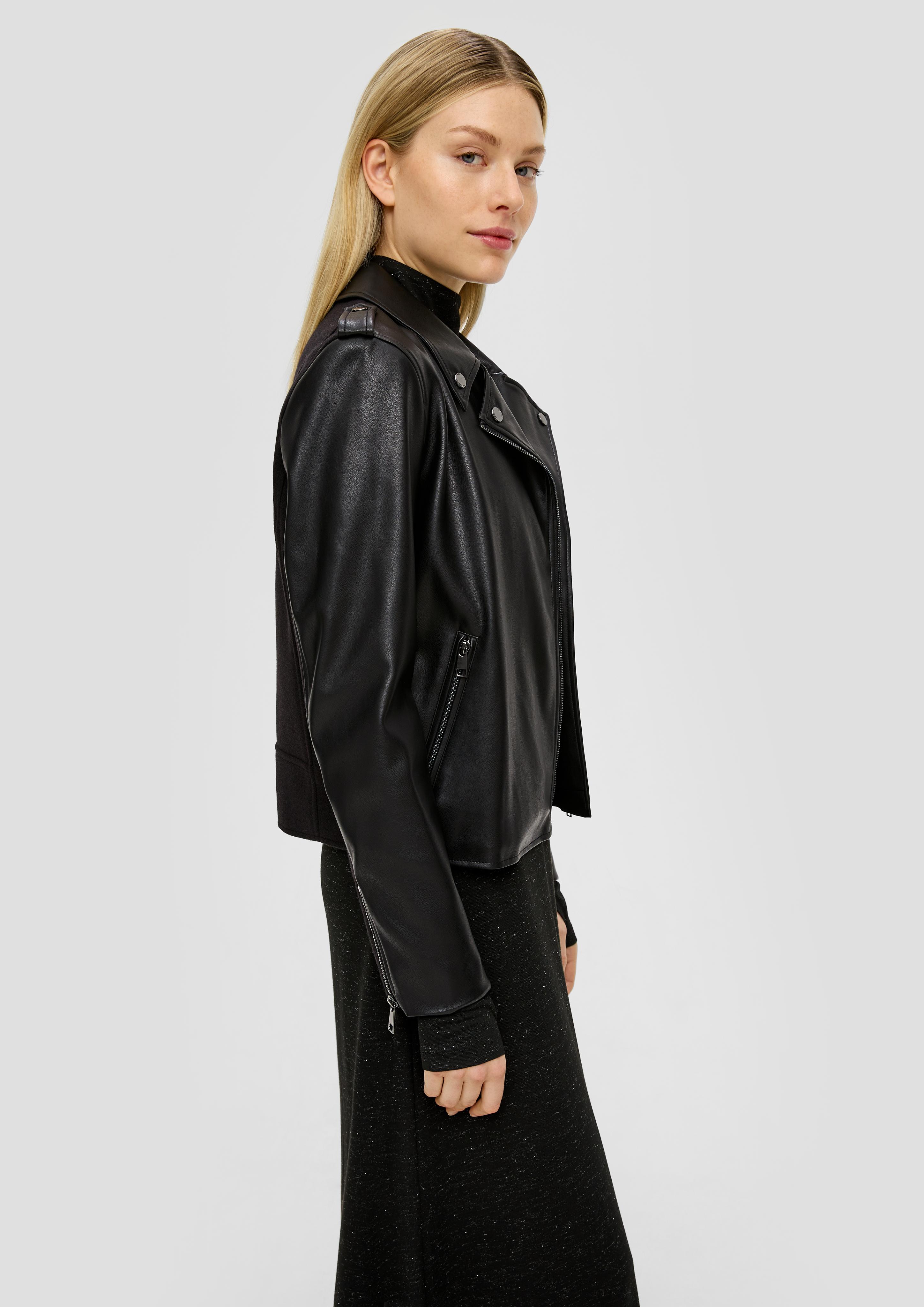 Jacke aus Materialmix in Leder-Optik  2139407-9999
