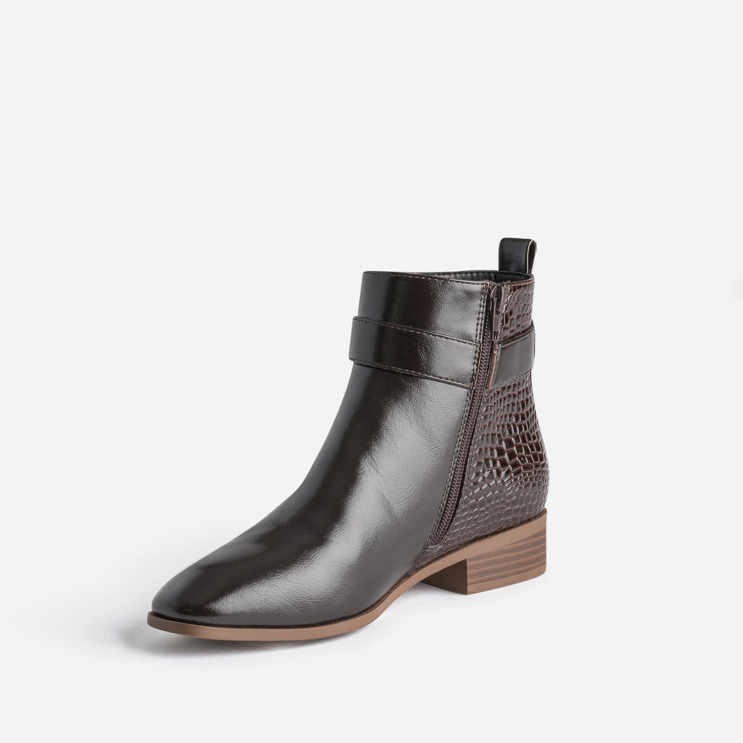 Boots marron éco-conçu détail verni effet python