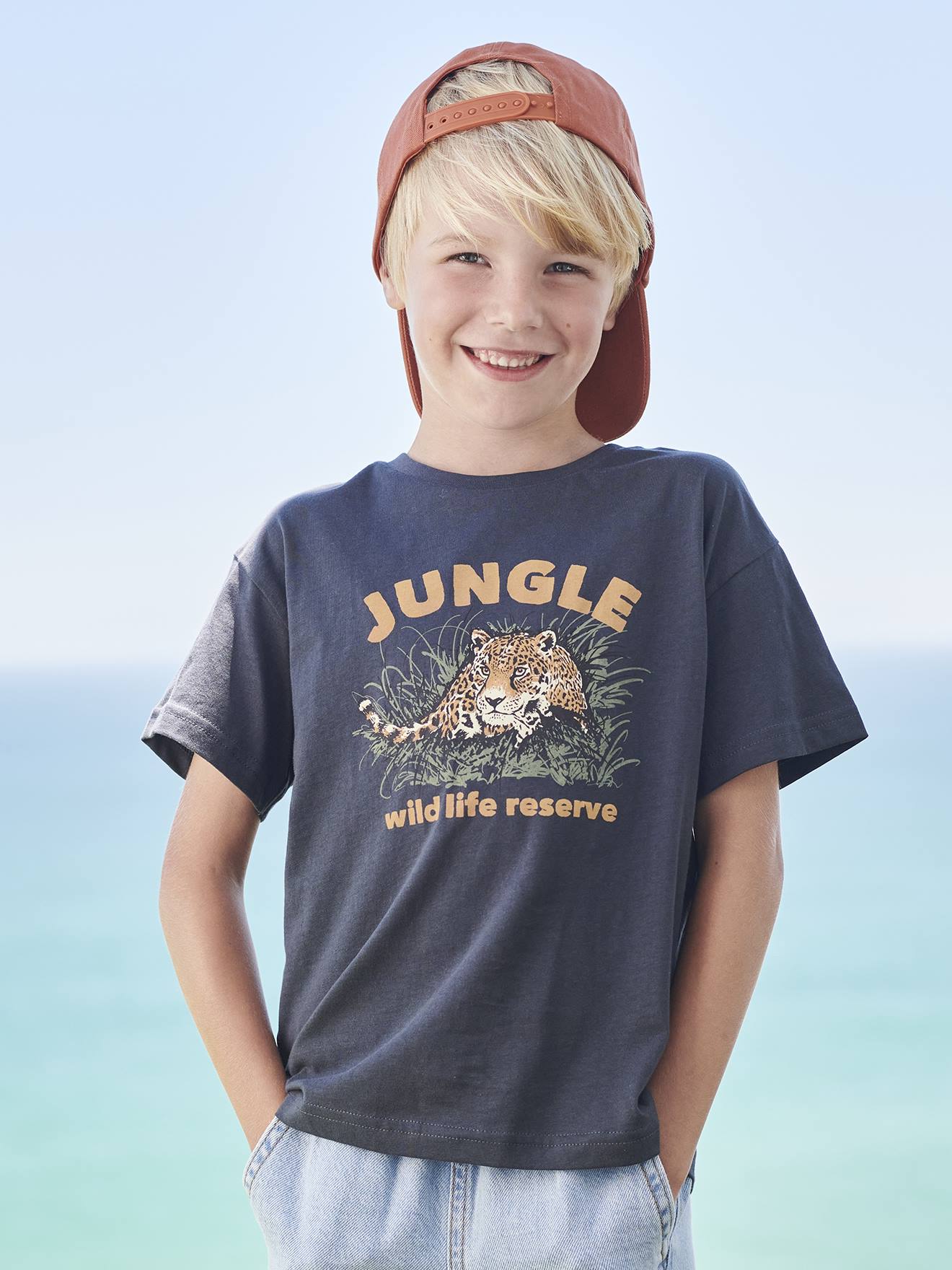 Vertbaudet Jungen T-Shirt mit Tierprint, Recycling-Baumwolle - wollweiß