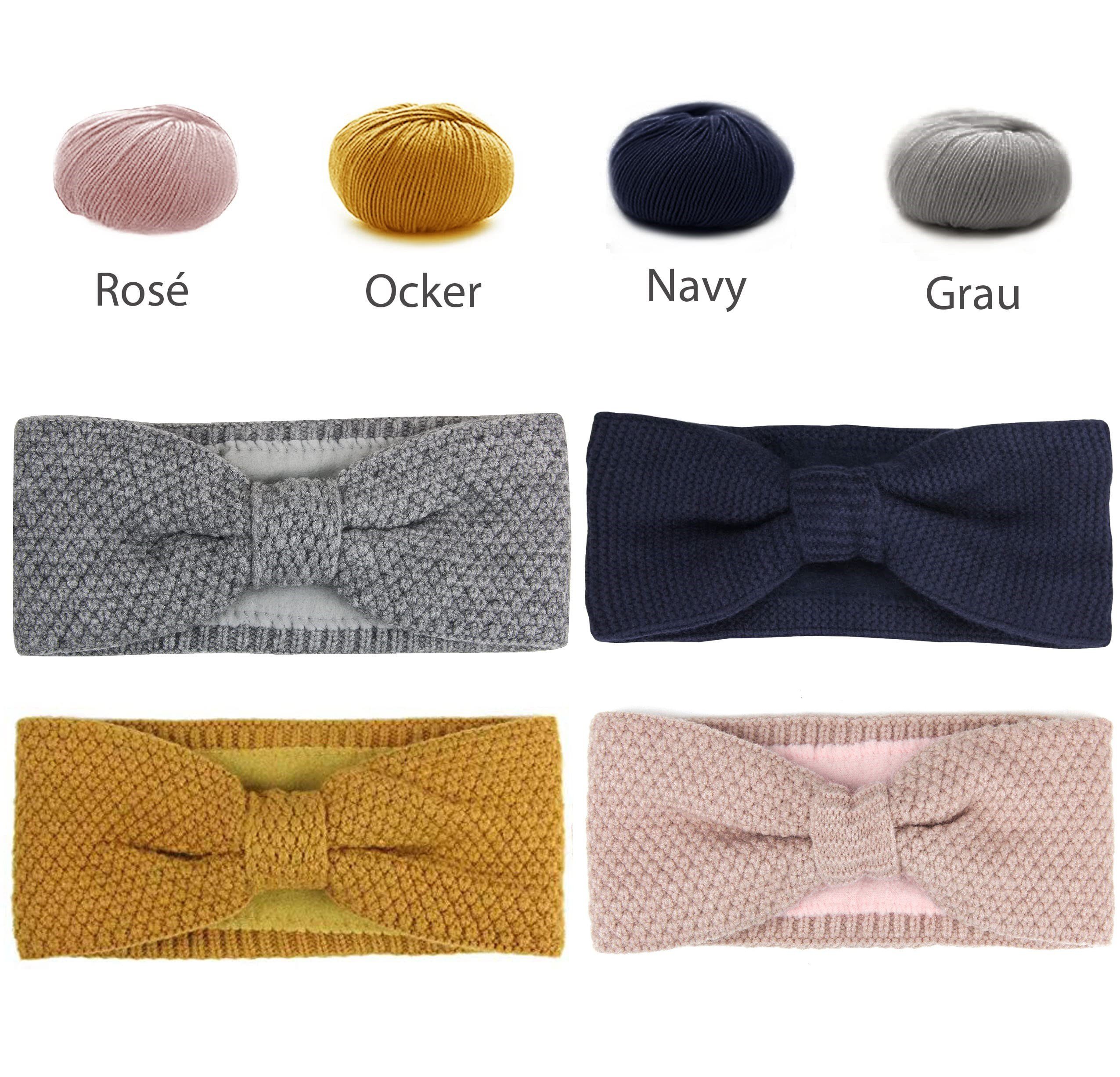 Frentree Stirnband Gefüttertes Haarband, Ohrenwärmer für Damen und Mädchen, Strickmuster mit Schleife und weichem Fleece Innenfutter