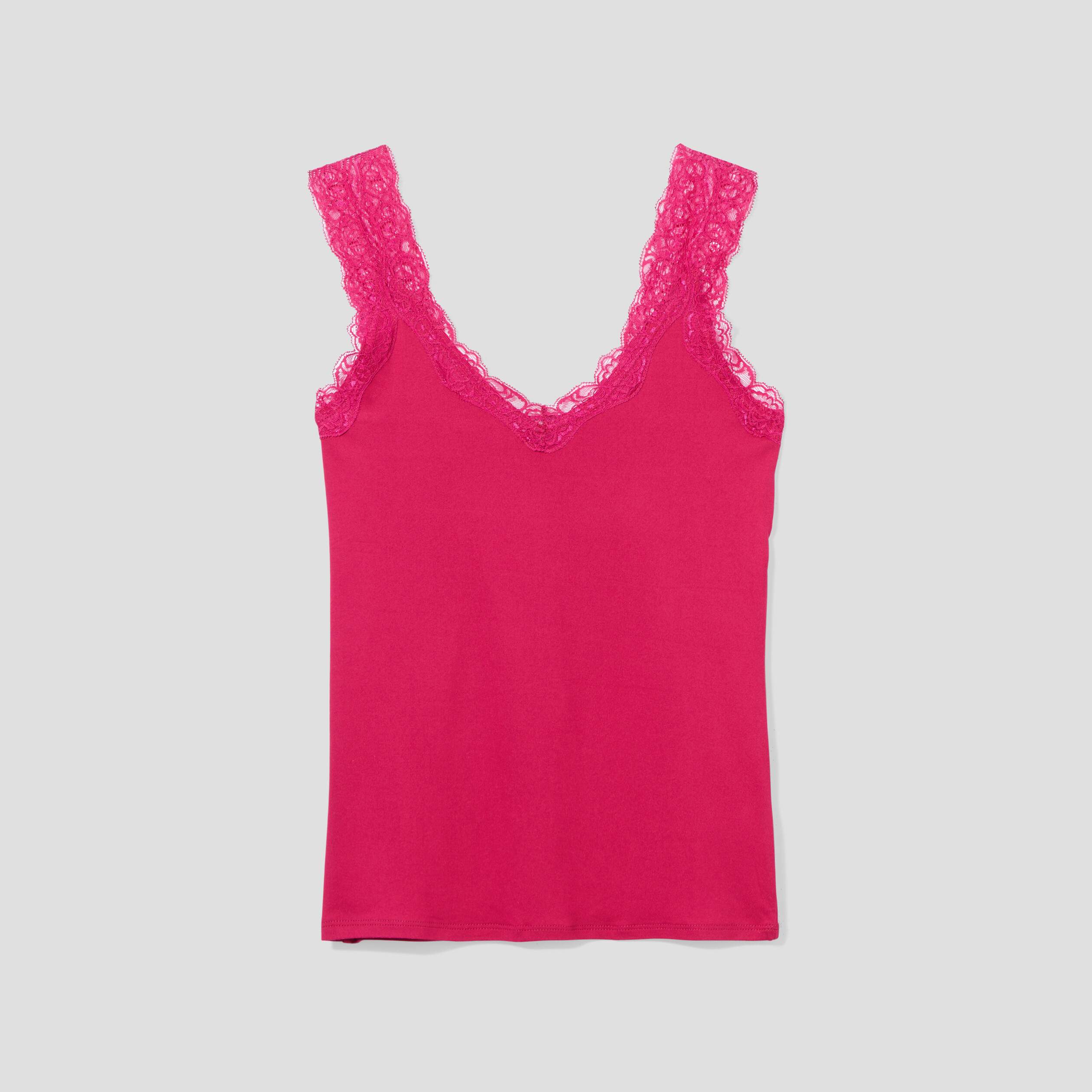 Débardeur détail dentelle ajusté rose framboise femme | La Halle
