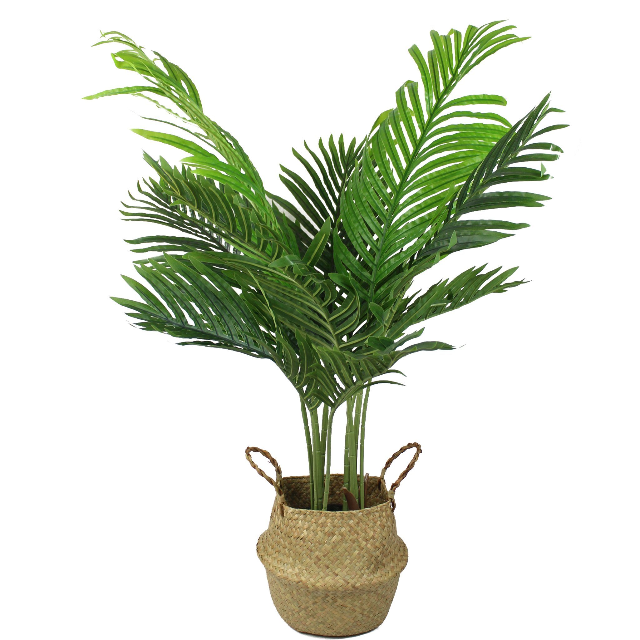 Kunstpalme künstliche Palme 90 cm mit Seegraskorb künstliche Pflanze Palme, Arnusa, Höhe 90 cm, wie echt mit stilvollen Übertopf