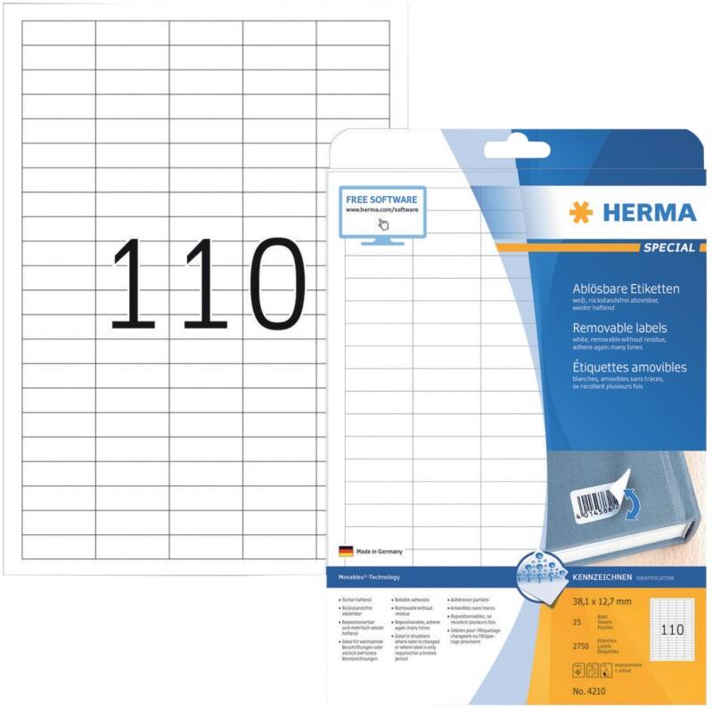 HERMA 4210 Wiederablösbare Etiketten Superprint Weiß Rechteckig 2750 Etiketten pro Packung