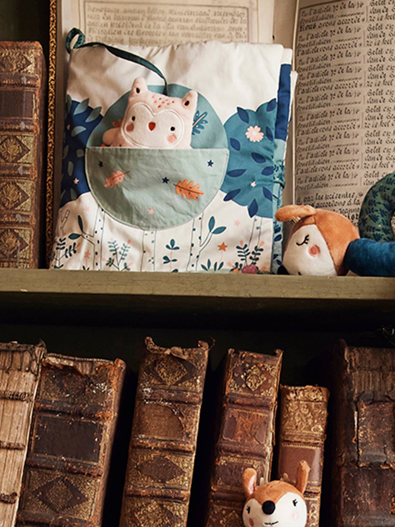 Livre d'éveil + peluches en velours Forêt enchantée multicolore