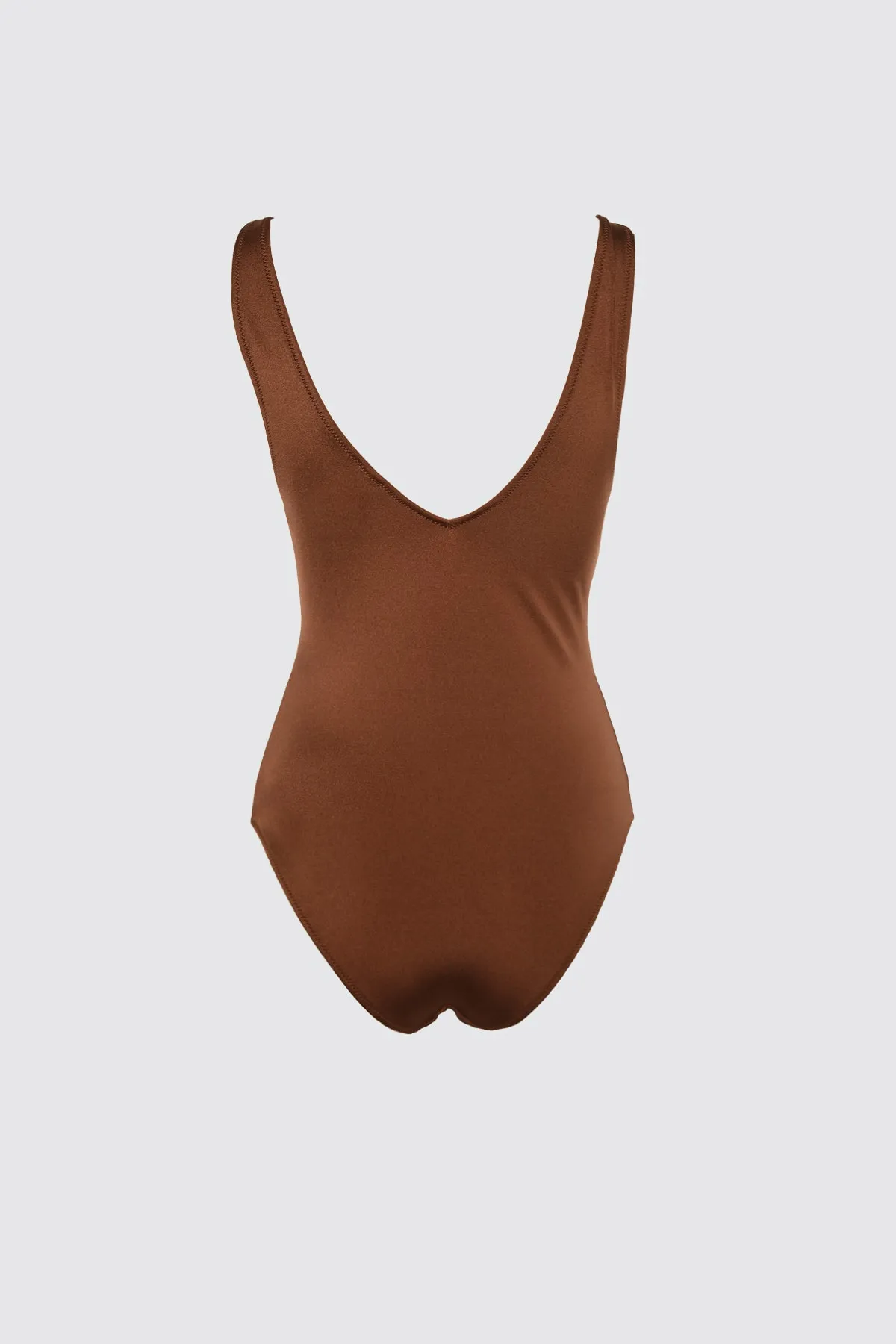 Trendyol Collection  Brauner Badeanzug mit tiefem V-Ausschnitt und Raffung TBESS21MA0055