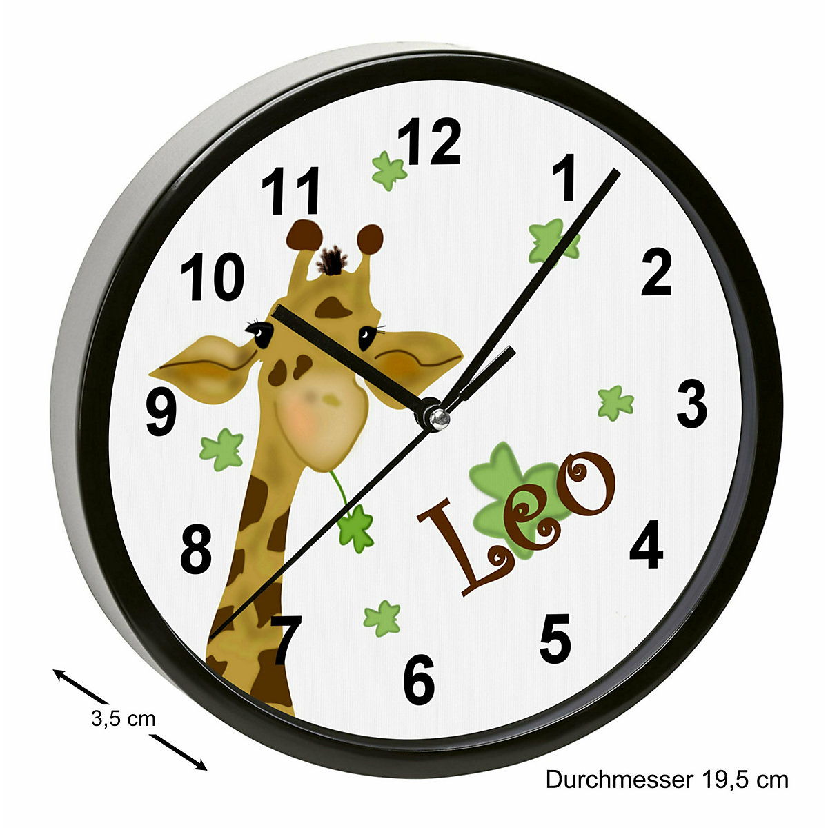 Kinder Wanduhr laufruhig personalisiert mit Name Giraffe