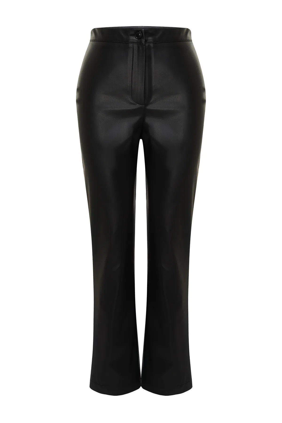 Trendyol Collection  Schwarze gerade/gerade geschnittene Hose aus gewebtem Kunstleder mit schmalem Bein TWOAW22PL0284