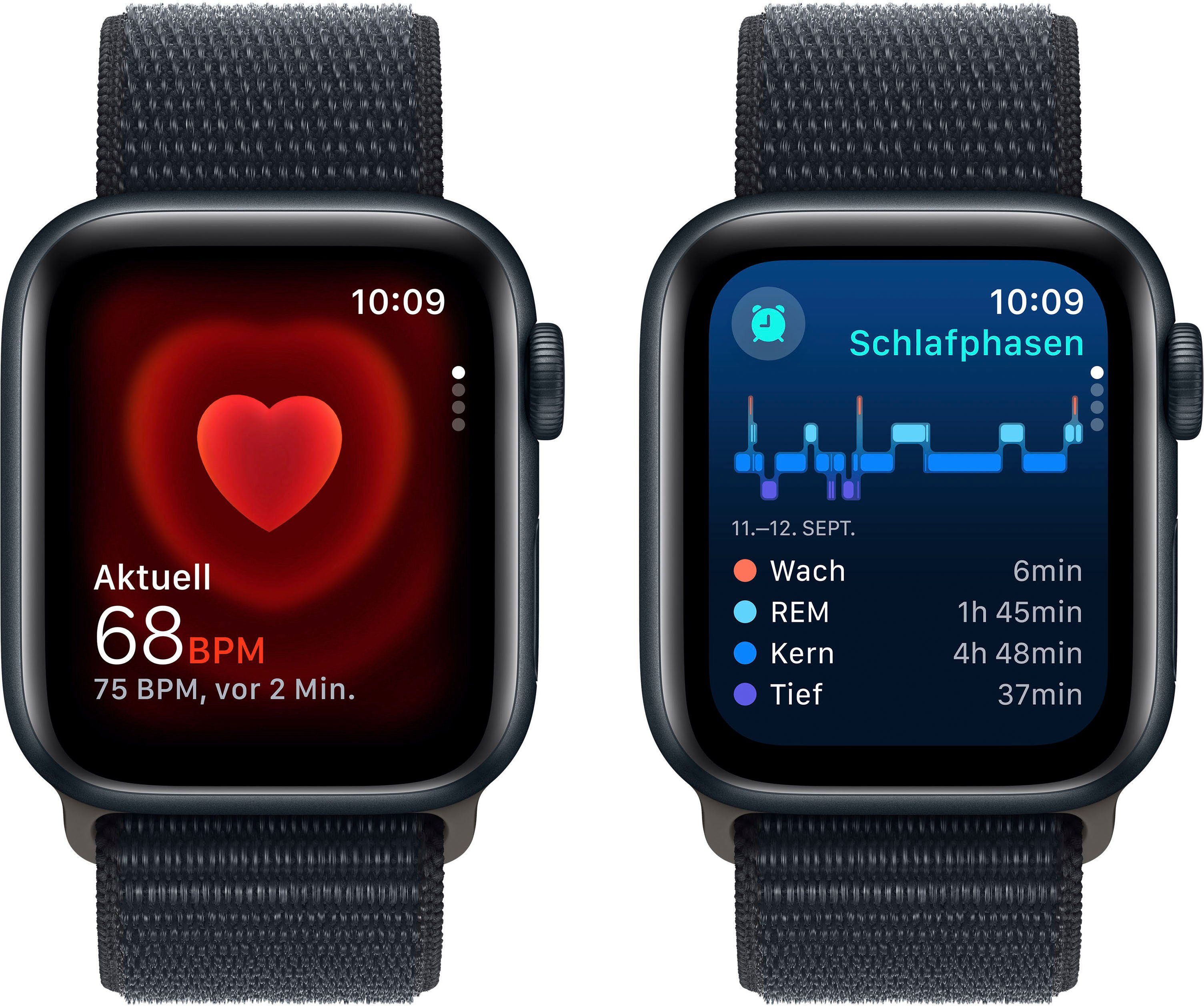 Apple Watch SE GPS 40 mm Aluminium + Cellular M/L Smartwatch (4 cm/1,57 Zoll, Watch OS 10), Sport Loop