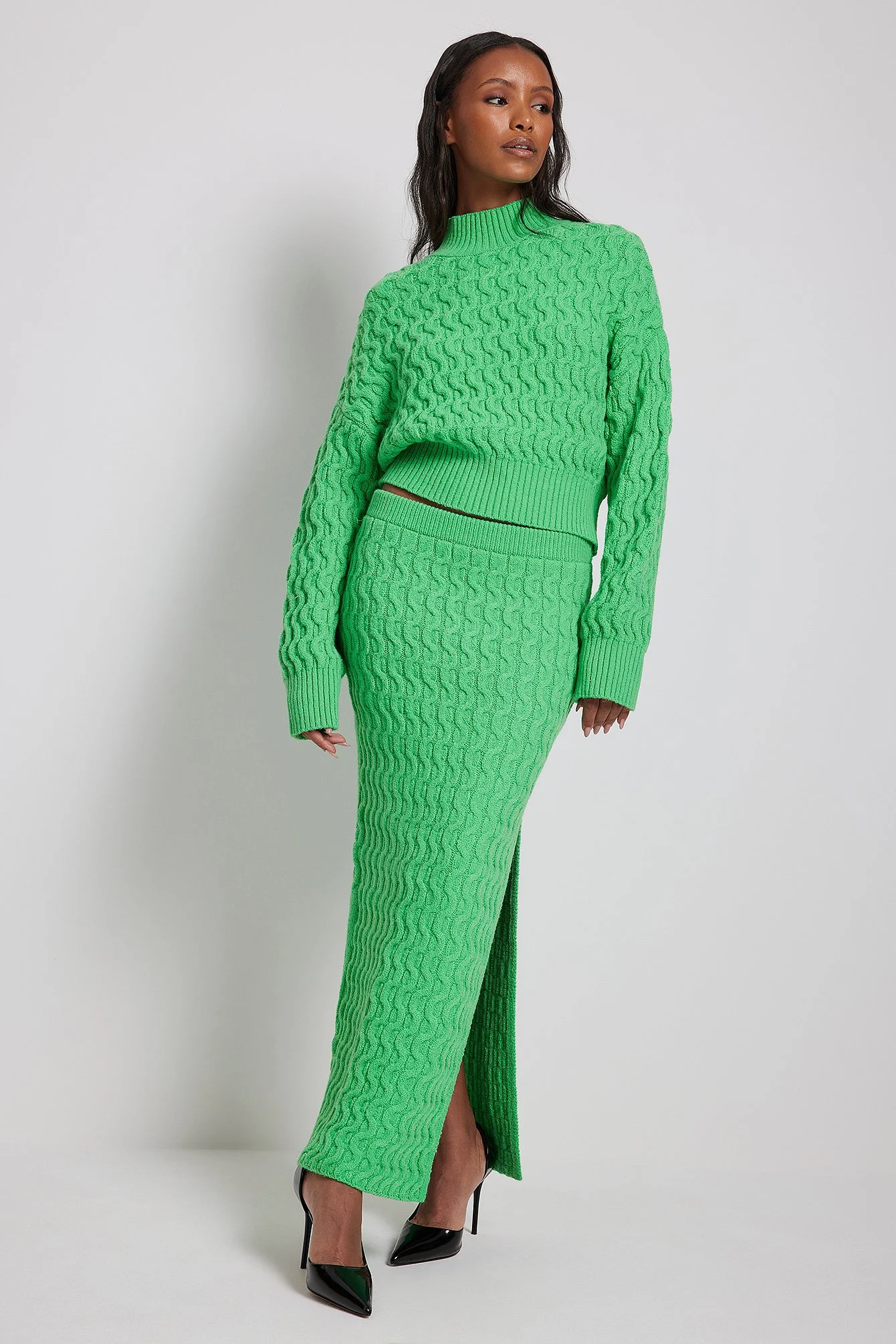 Midi-Strickrock mit Zopfmuster