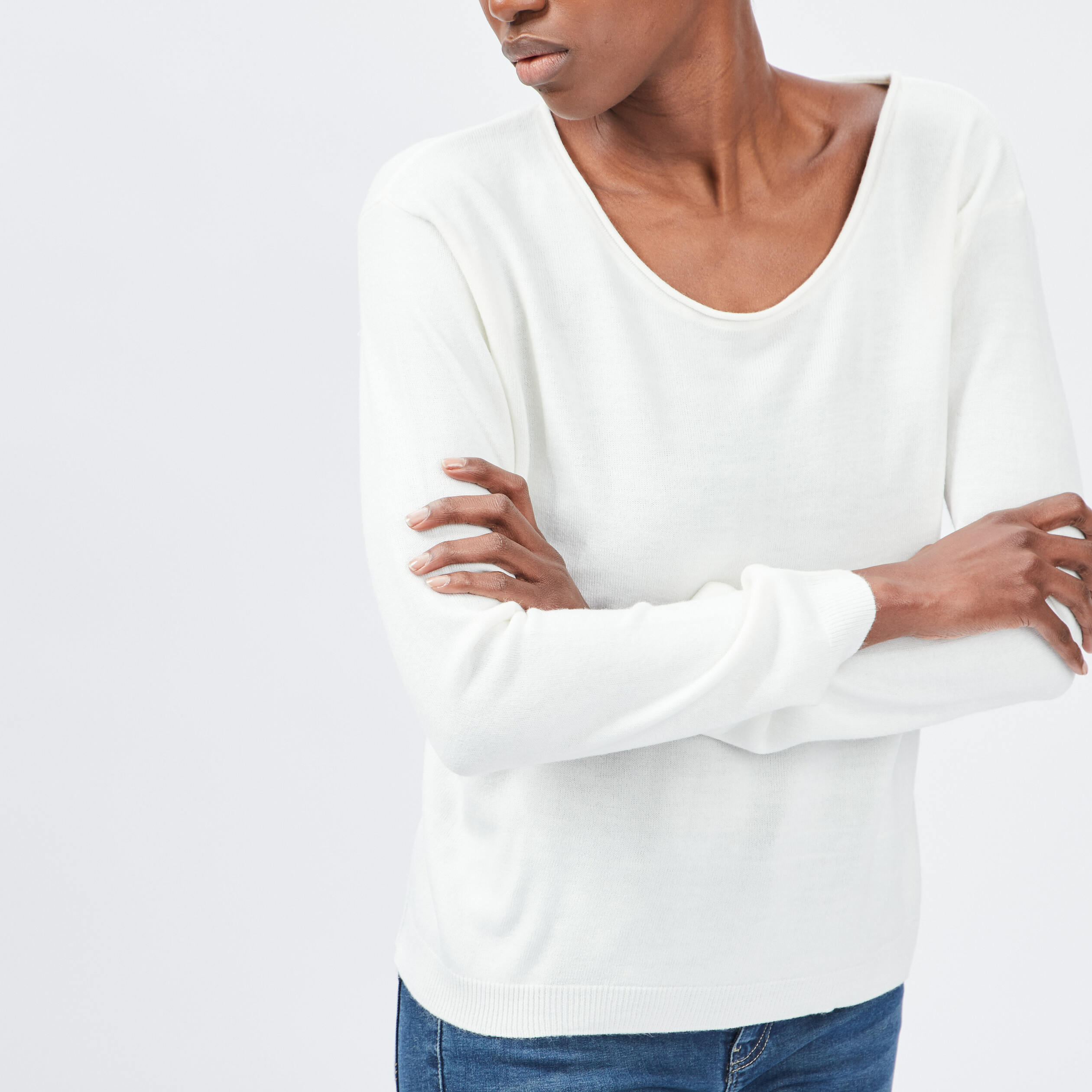 Pull avec col rond ecru femme | La Halle