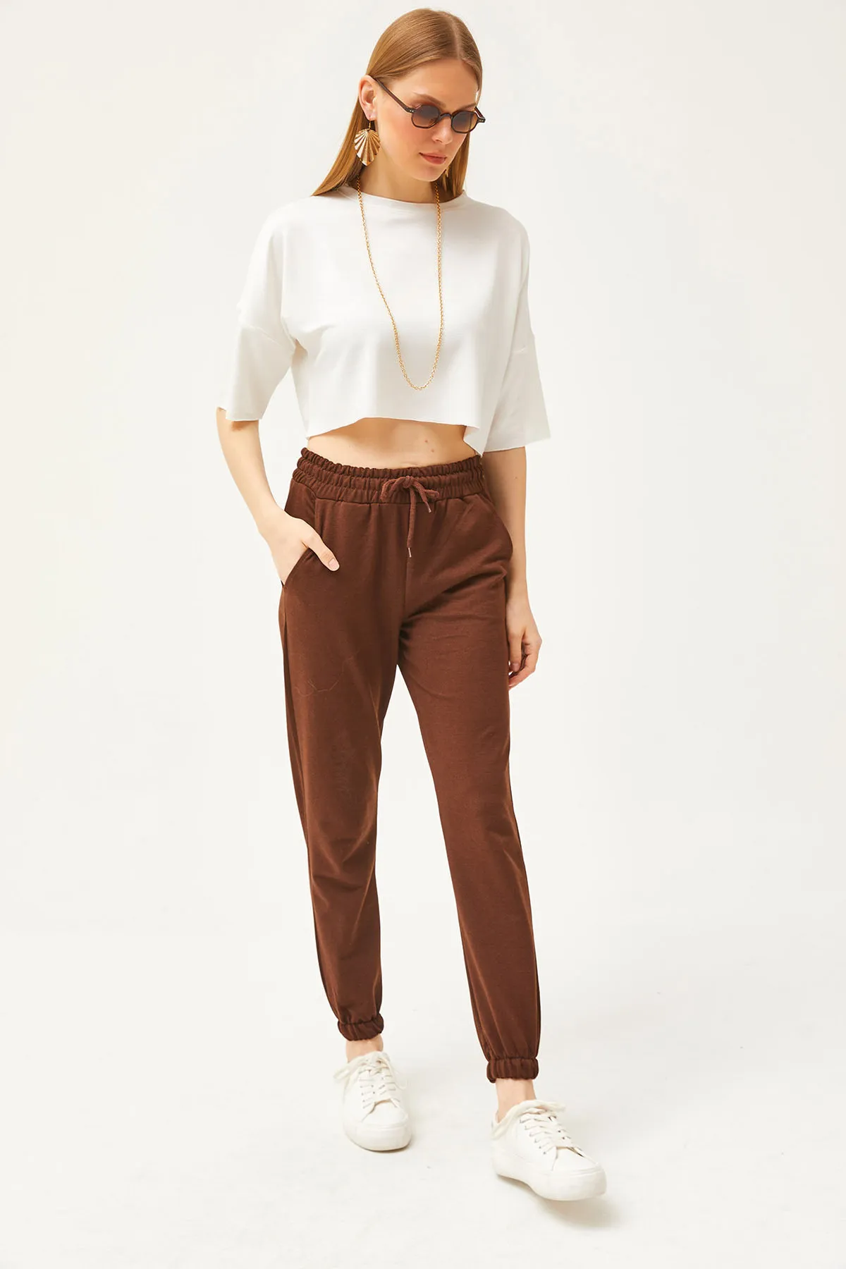 Olalook  Bitter Brown Damen-Jogginghose mit Taschen und elastischem Bund EŞF-00000066