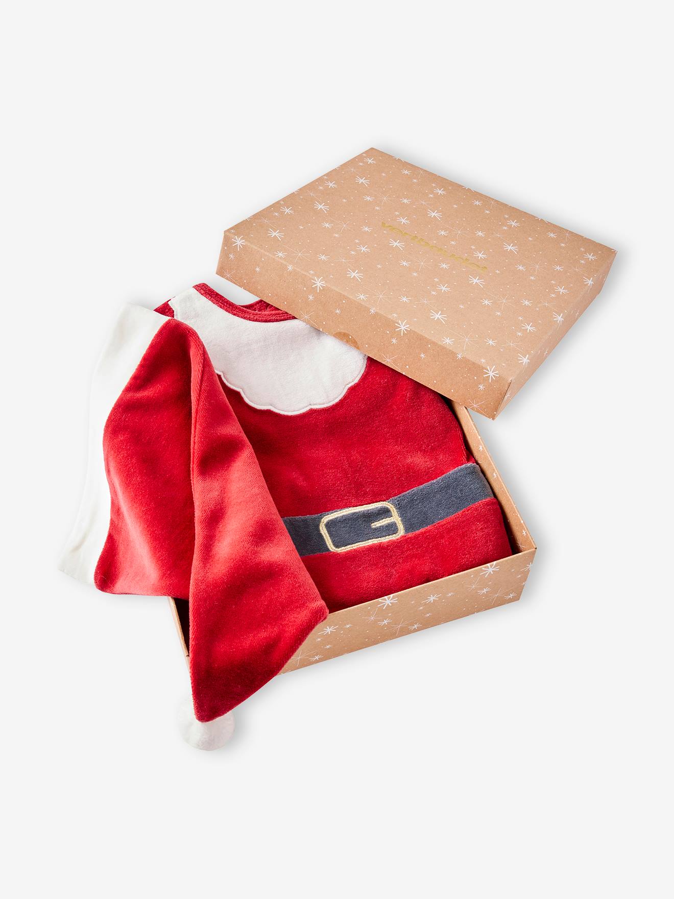 Vertbaudet Baby Samt-Strampler & Mütze, Weihnachtsmann Oeko-Tex - rot