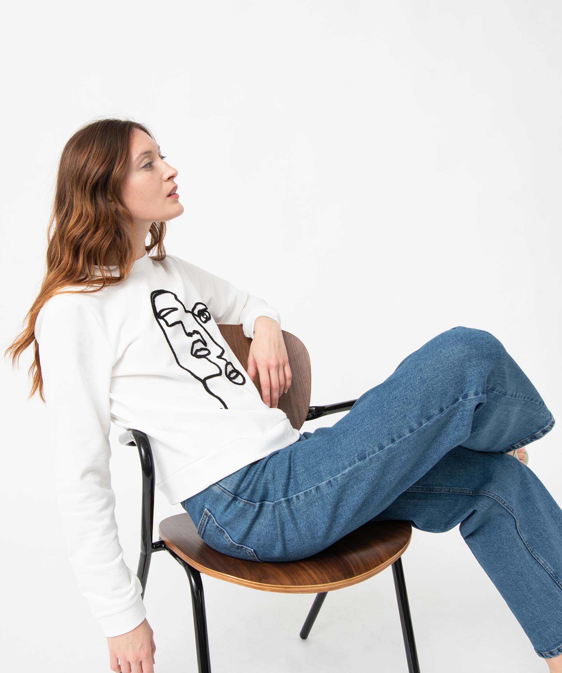 Sweat femme à motif brodé ecru | GEMO