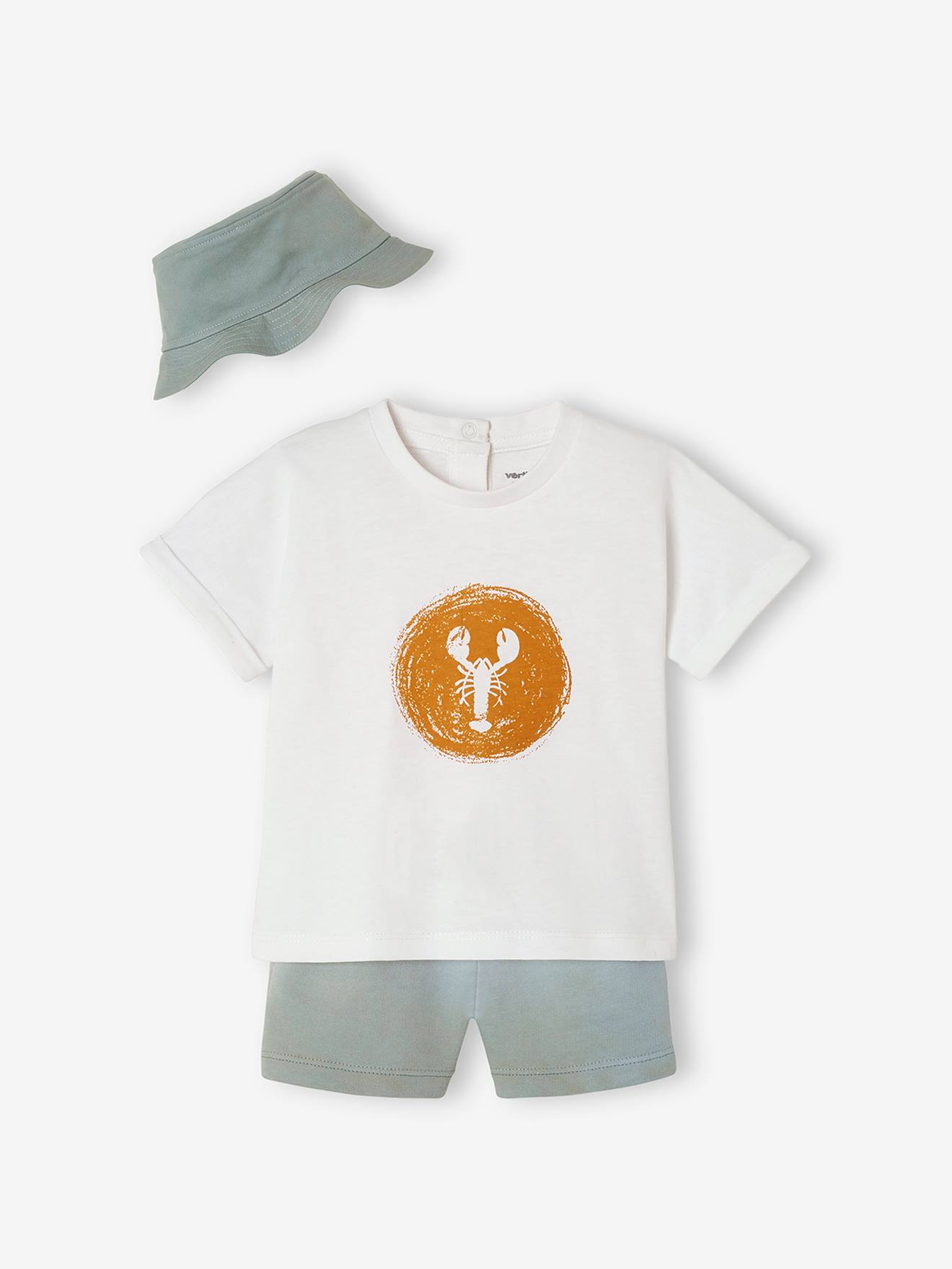 Ensemble bébé T-shirt, short et bob blanc