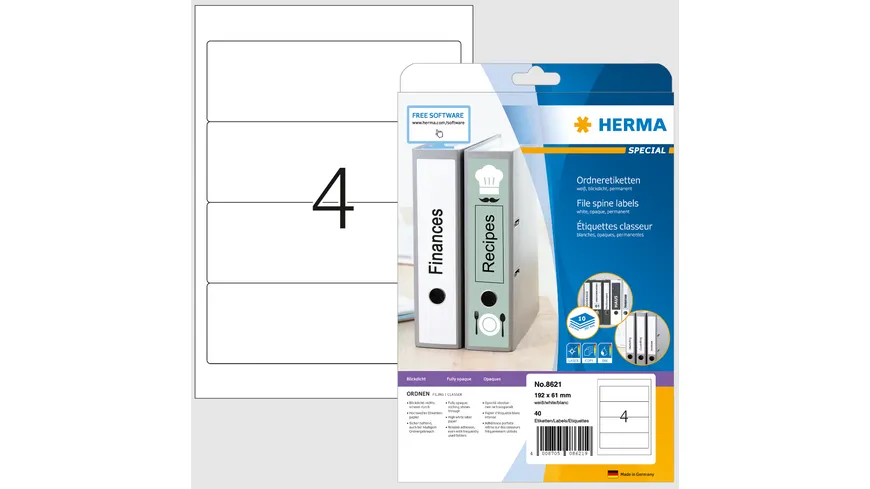 HERMA Ordneretiketten A4 für breite Ordner weiss
