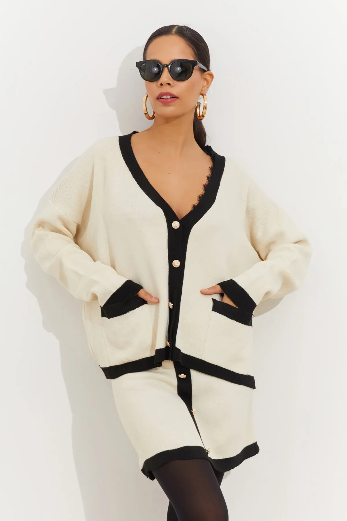 Cool & Sexy  Damen Set aus Strickrock und Unterteil in Vanille KZ2421