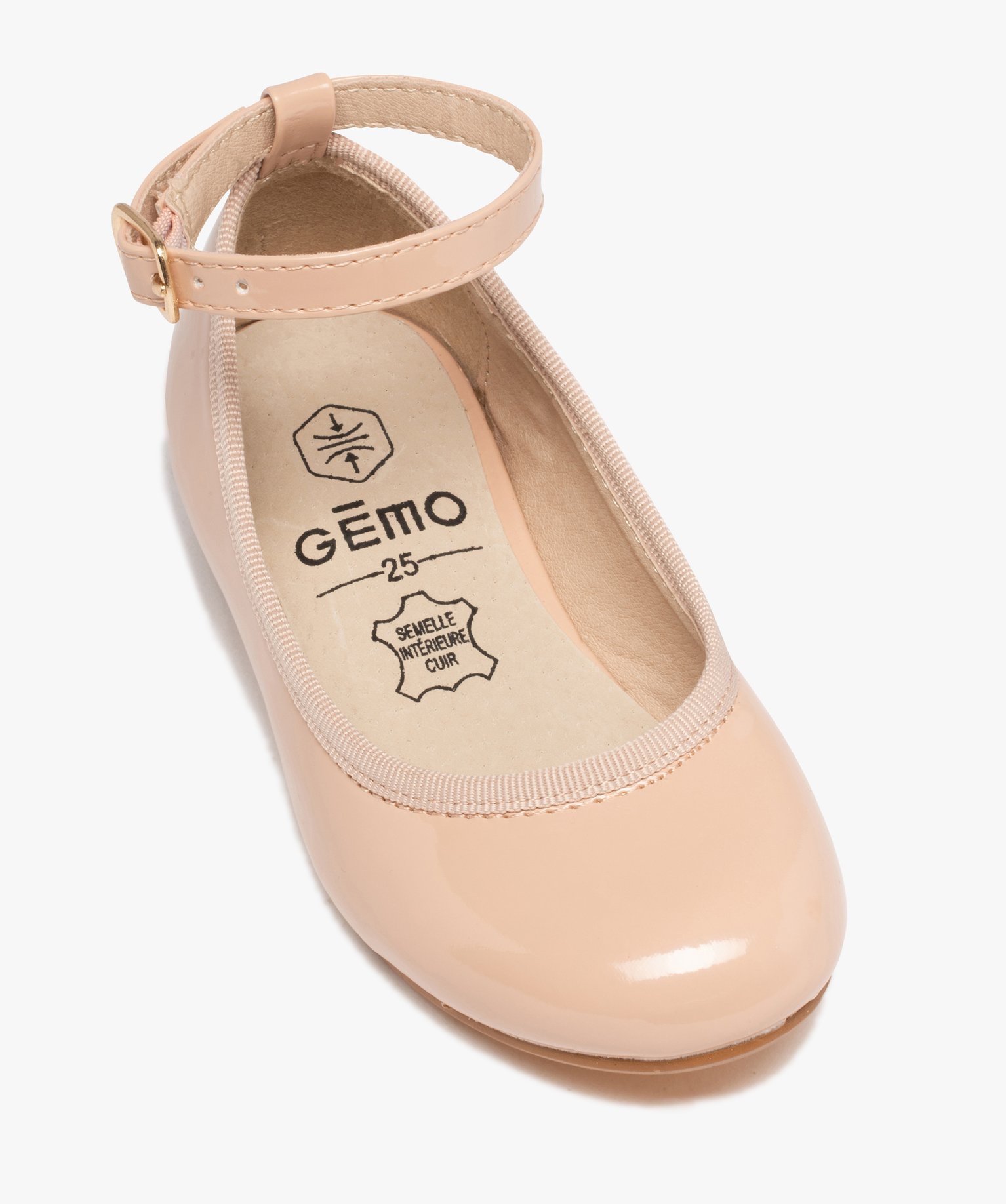 Ballerines fille vernies à talon et bride cheville beige | GEMO