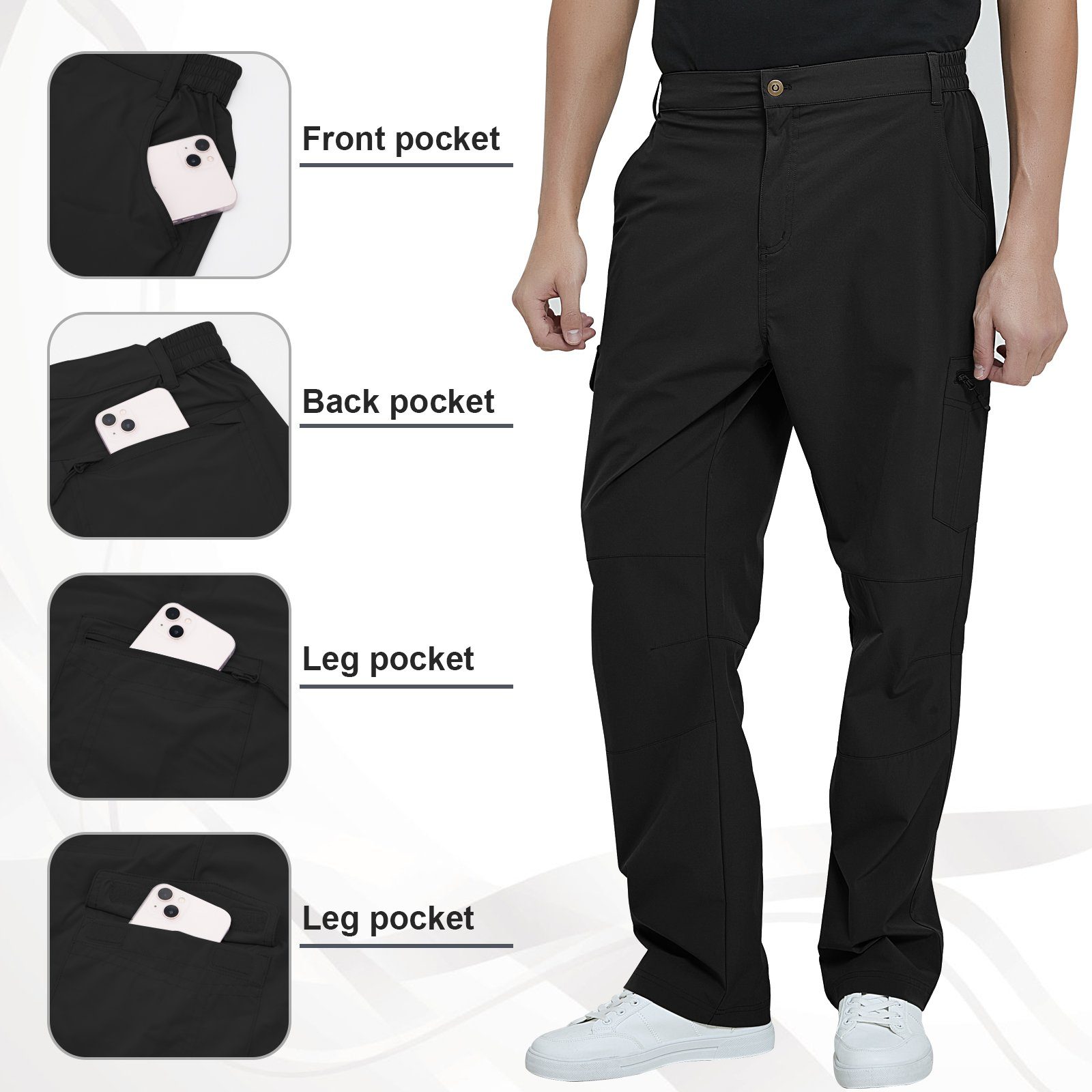 MEETYOO Outdoorhose Herren Wanderhosen Outdoorhose (Sommer-Trainingshose Trekkinghosen, Skateboarding, Klettern, Skifahren, Wandern, und Outdoor) Sporthose, Cargohose, Seitentaschen