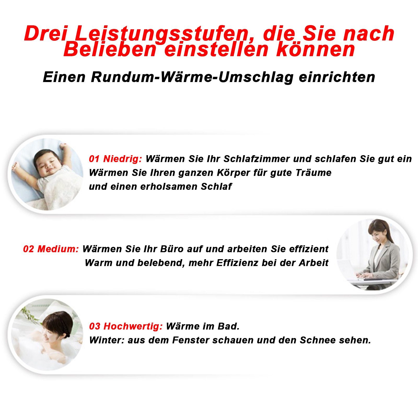 Fine Life Pro Heizgerät 2500W einstellbarer Thermostat, 2500 W, 3 Heizstufen,Sicher und energieeffizient