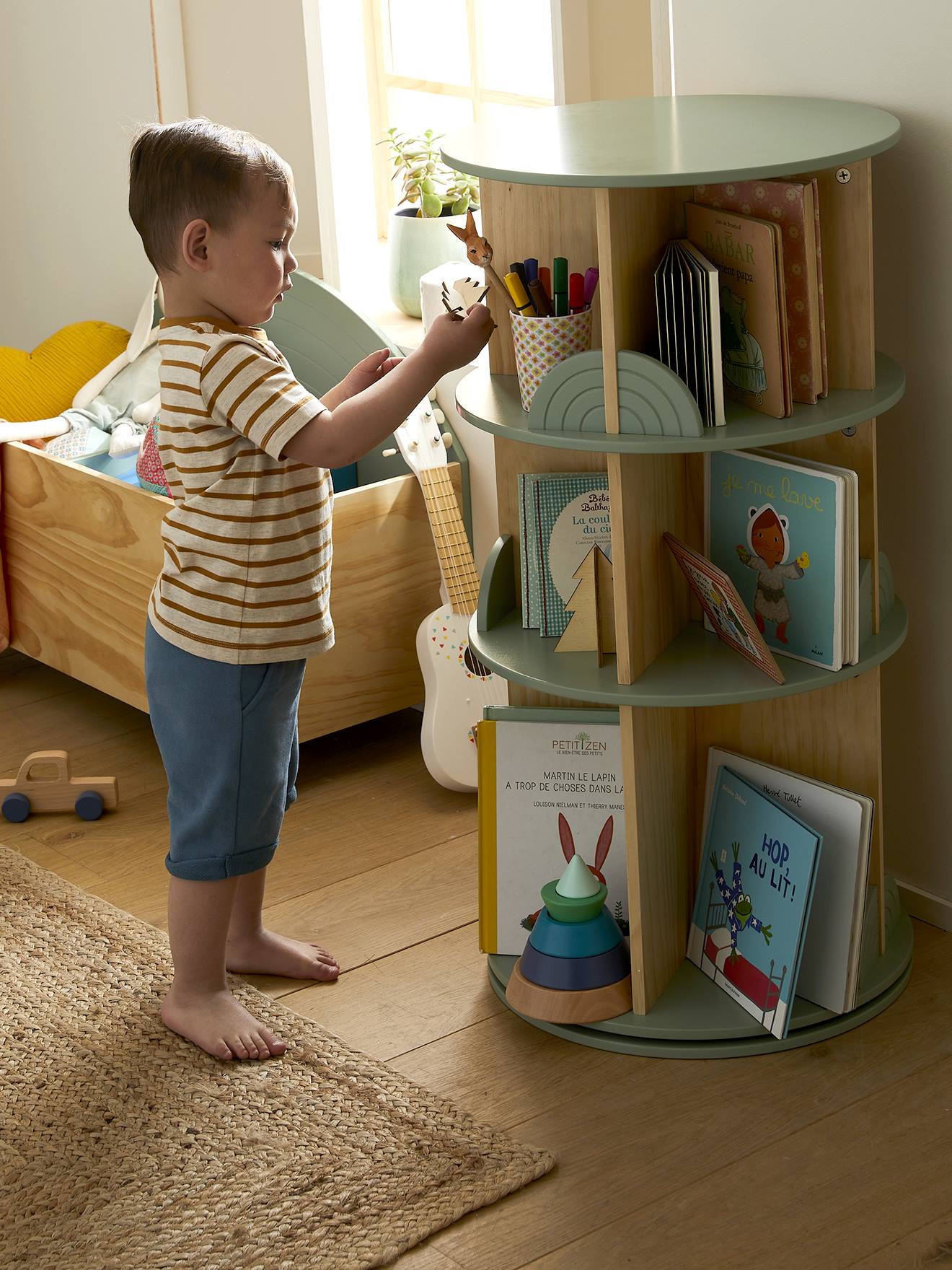 Vertbaudet Drehbares Kinderzimmer Bücherregal REGENBOGEN - salbeigrün