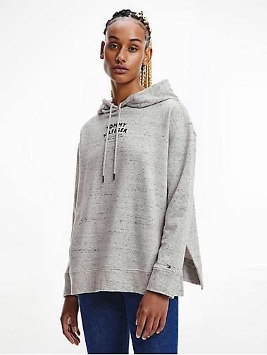 TOMMY HILFIGER Damen Sweatshirt RELAXED TEXT FLOCK PRINT HOODIE