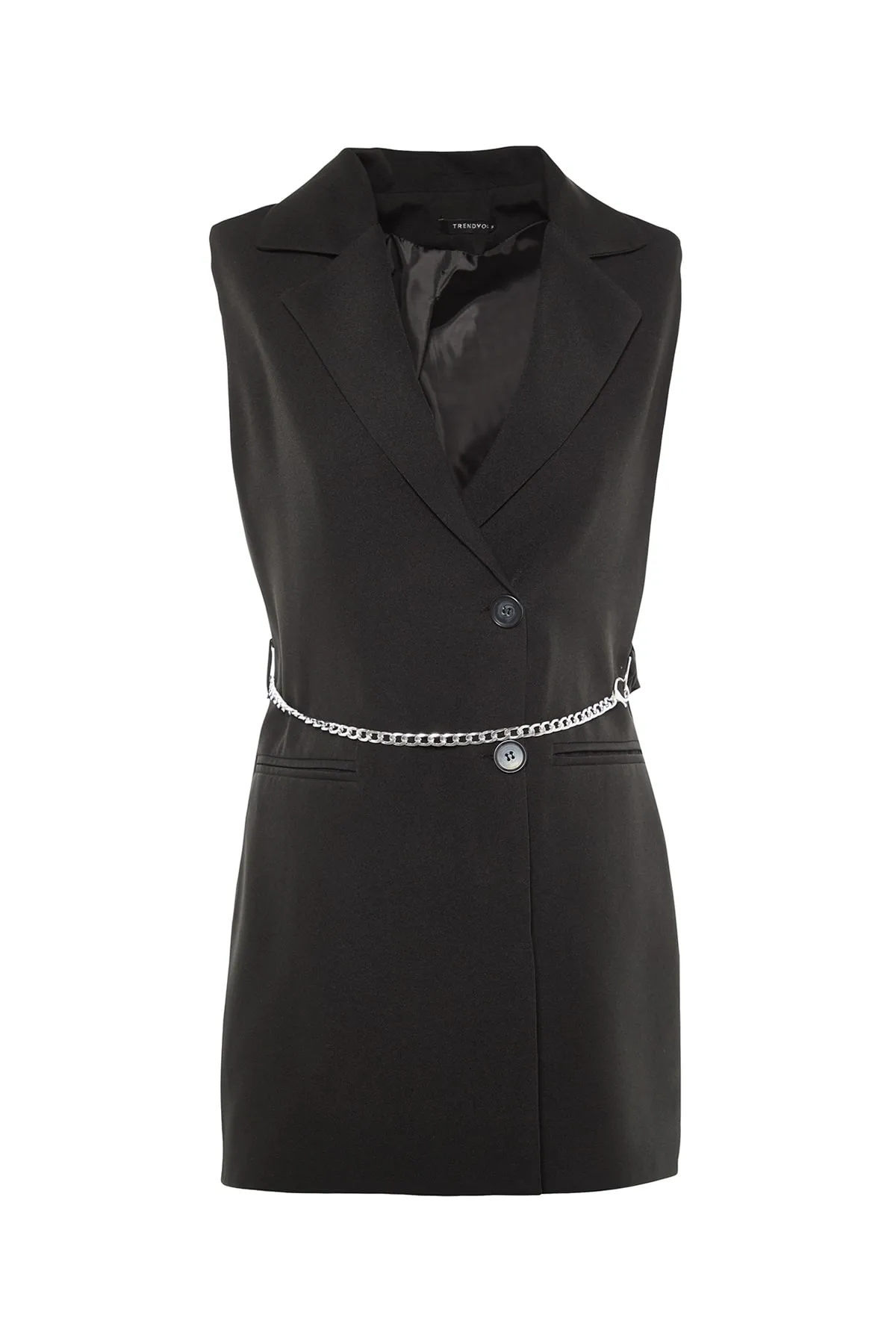 Trendyol Modest  Schwarze, detaillierte Webweste mit Kettengürtel TCTAW23YL00013