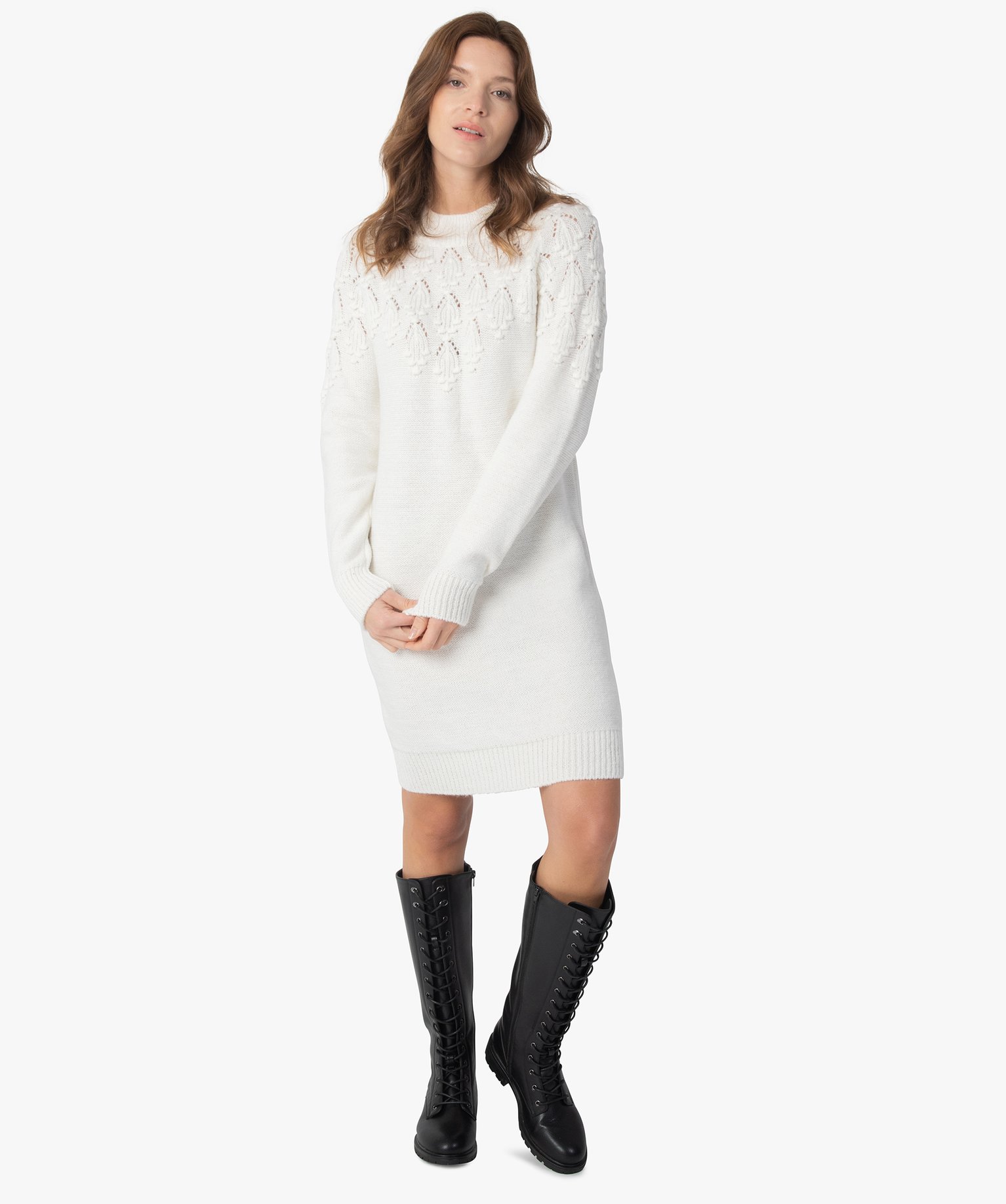 Robe pull femme avec maille fantaisie sur le haut | GEMO