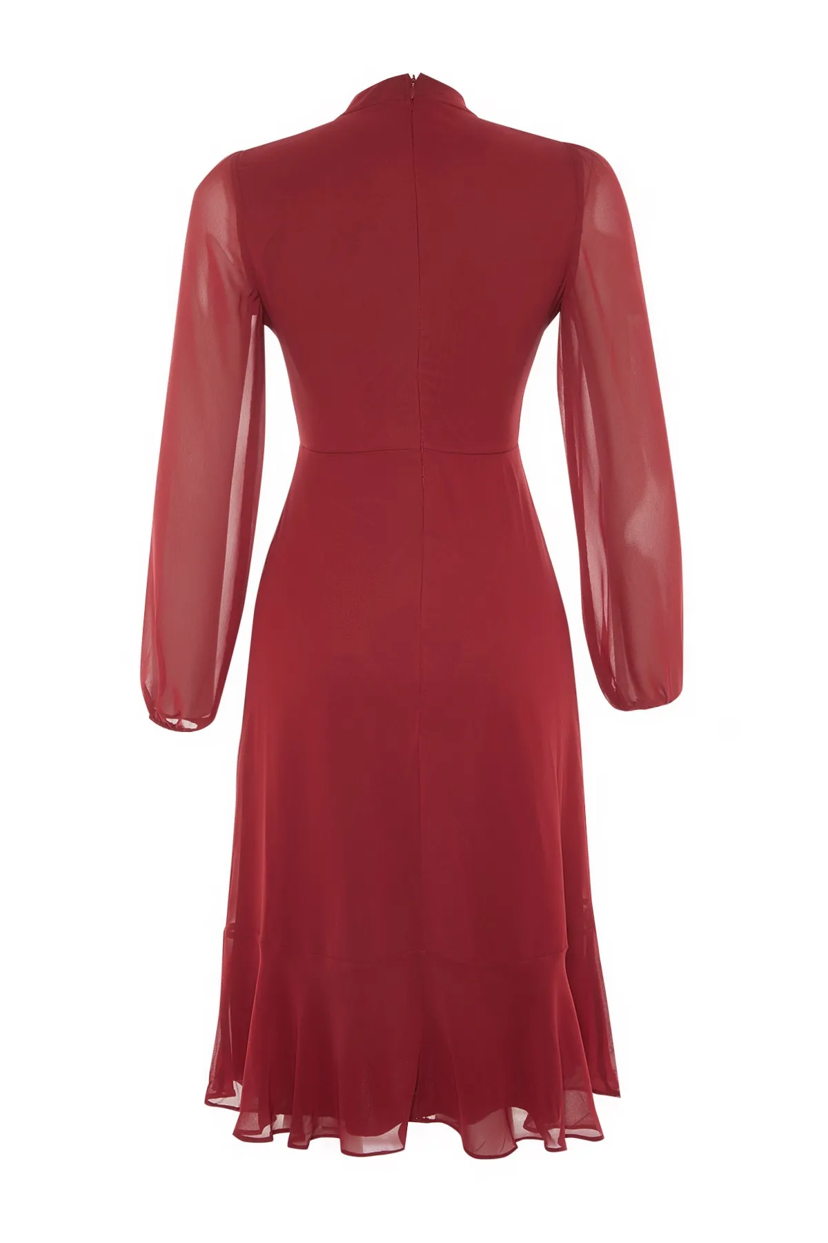 Trendyol Collection  Weinrotes Midi-gefüttertes Webkleid mit hohem Kragen TWOAW20EL1313