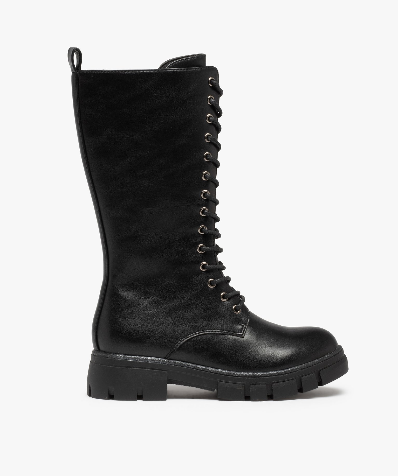 Bottes fille unies à semelle crantée fermeture lacets et zip noir | GEMO