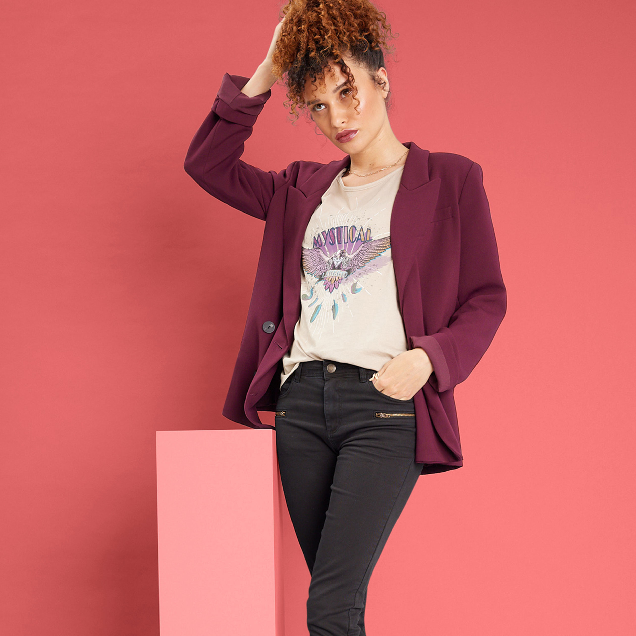 Veste blazer double boutonnage Liberto prune femme | La Halle