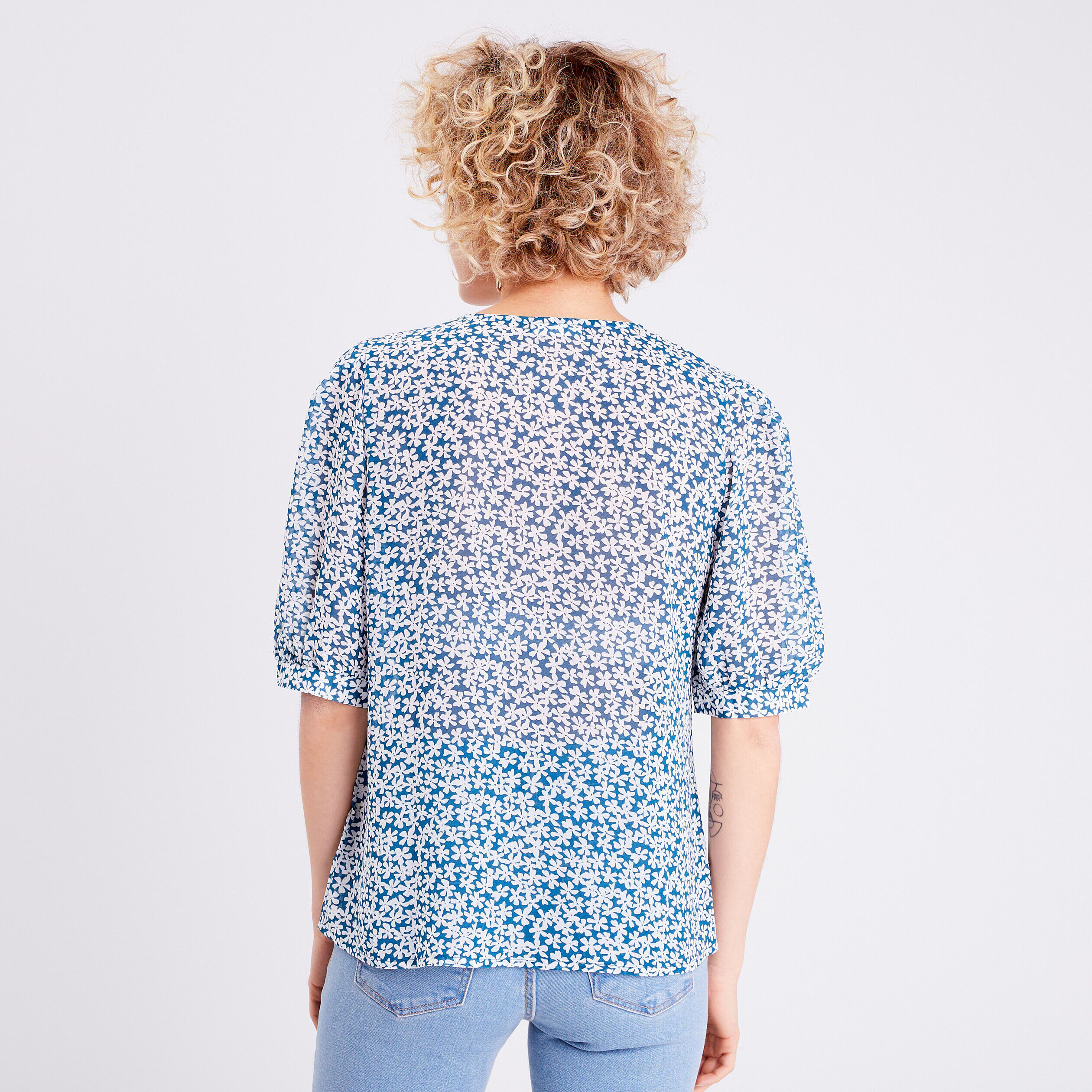 Blouse manches courtes bleu marine femme | Cache Cache