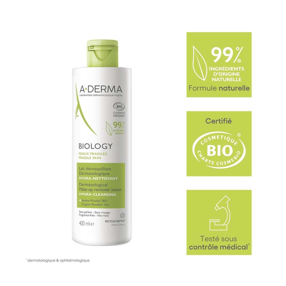 A-Derma Biology - Lait démaquillant dermatologiq ue hydra nettoyant BIO Nettoyant