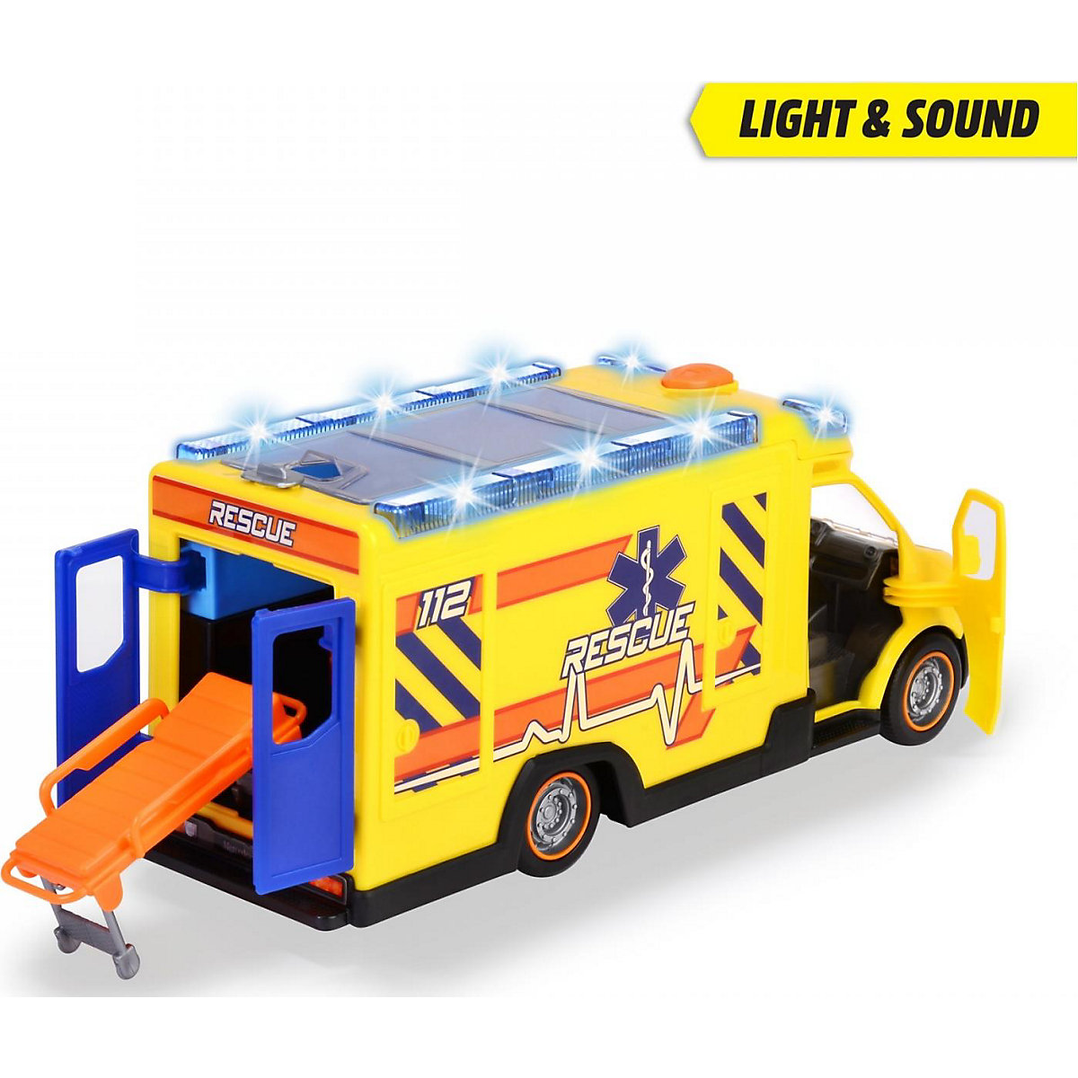 Rettungswagen Mercedes-Benz Sprinter Rescue mit Sirene, Blaulicht & Krankenwagen-Zubehör, 34,5 cm